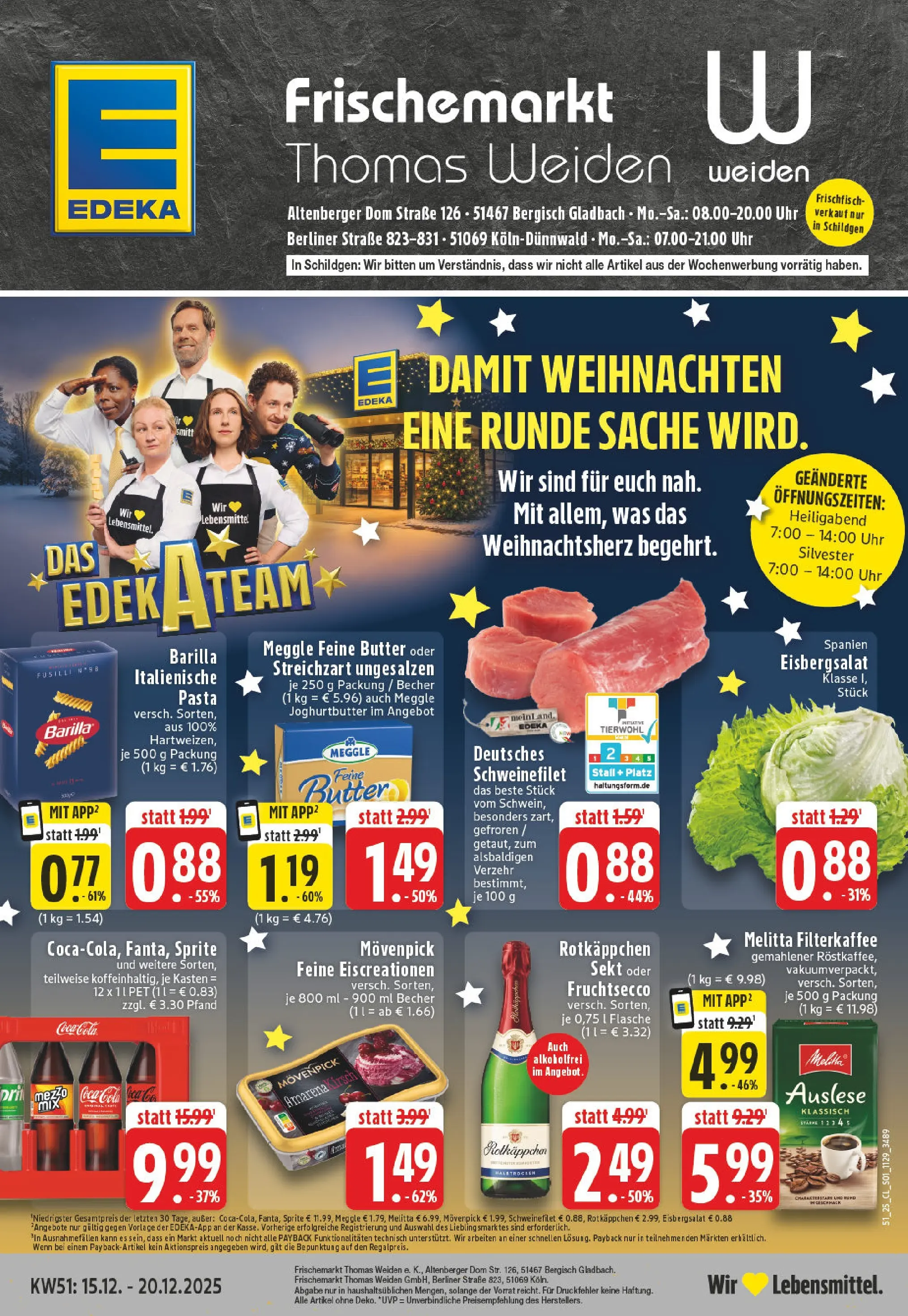 Edeka prospekt Bergisch Gladbach	 (ab 15.12.2025) » Angebote Online | Seite: 1 | Produkte: Berliner, Rotkappchen sekt, Melitta, Pasta