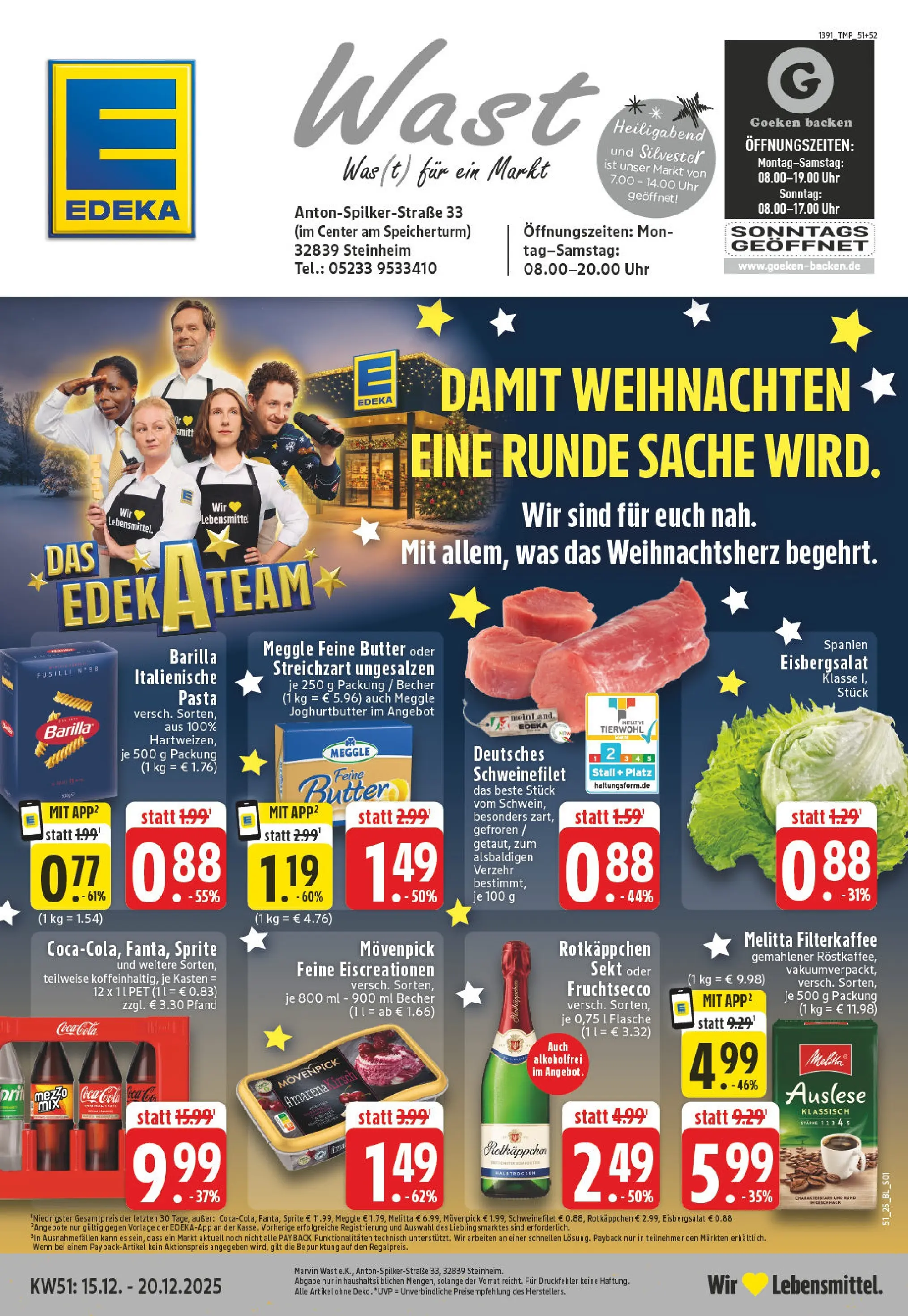 Edeka prospekt Steinheim	 (ab 15.12.2025) » Angebote Online | Seite: 1 | Produkte: Cola, Barilla, Sekt, Schweinefilet