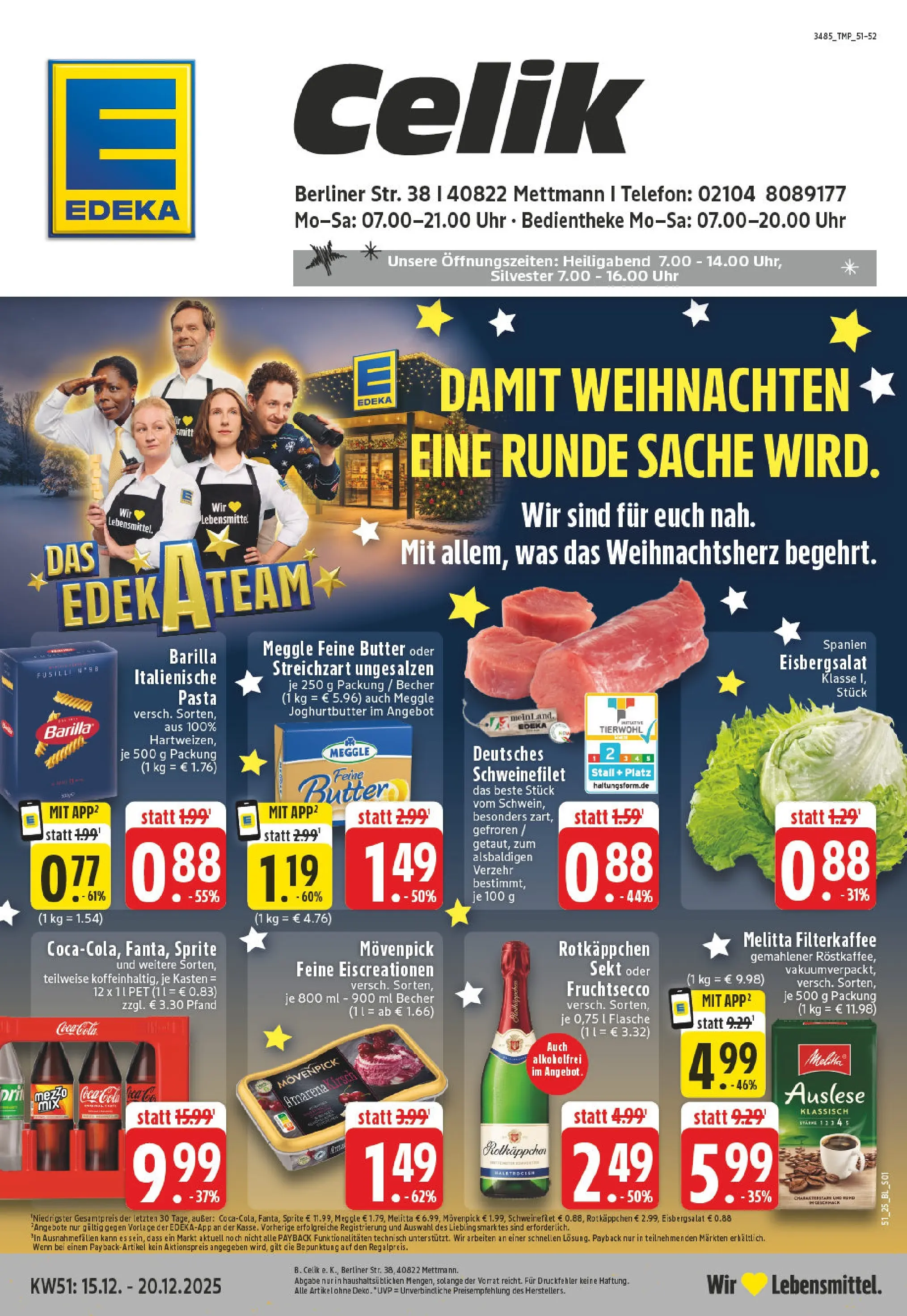 Edeka prospekt Mettmann	 (ab 15.12.2025) » Angebote Online | Seite: 1 | Produkte: Cola, Barilla, Eisbergsalat, Rotkäppchen
