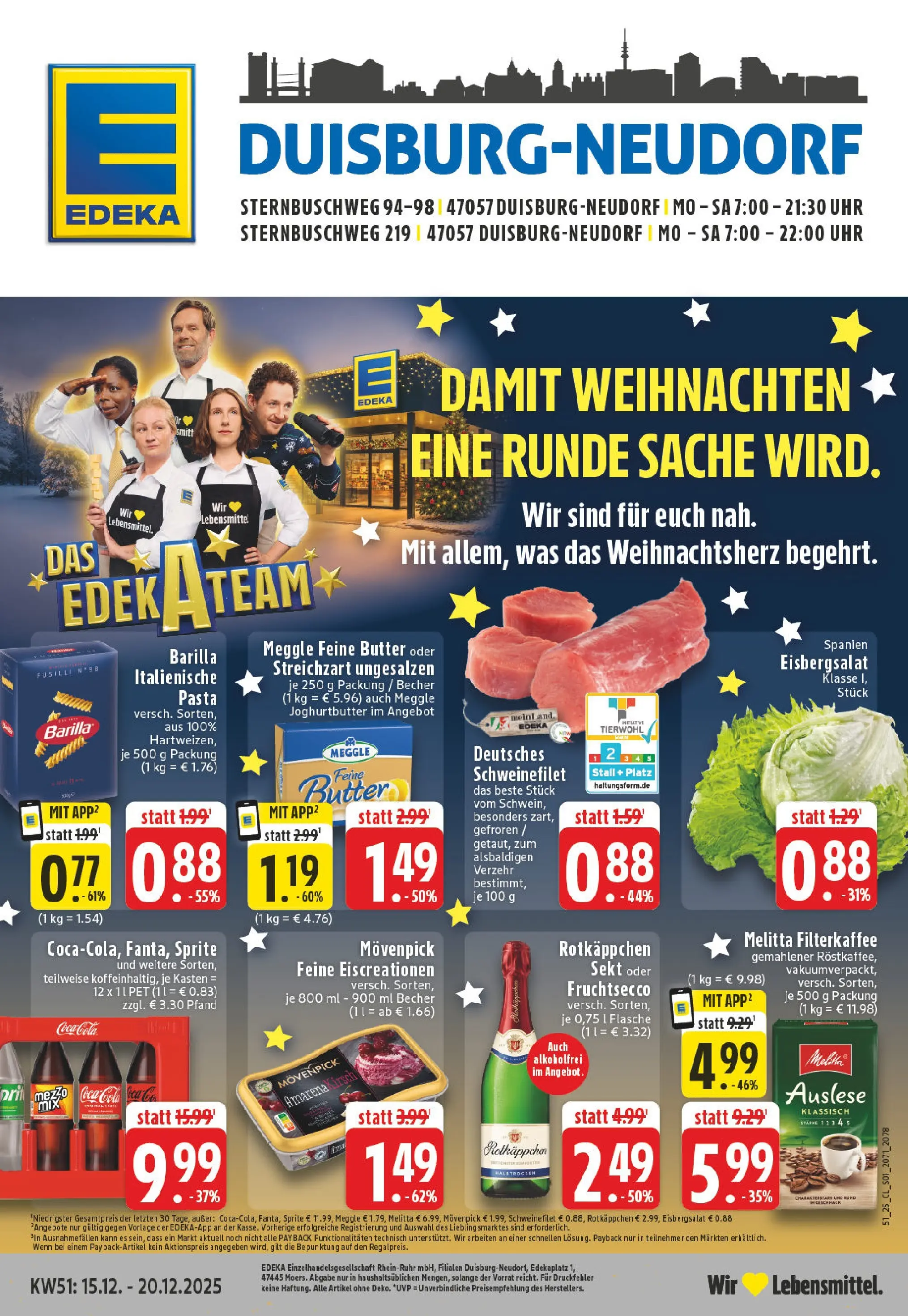 Edeka prospekt Duisburg	 (ab 15.12.2025) » Angebote Online | Seite: 1 | Produkte: Melitta, Butter, Barilla, Pasta