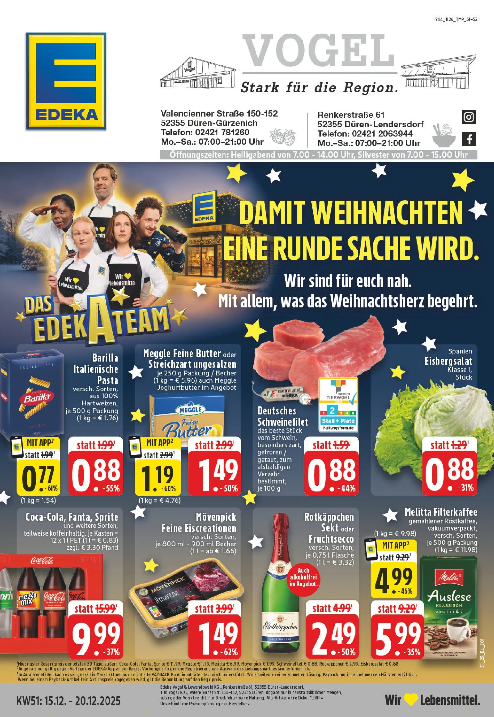 Edeka prospekt Düren	 (ab 15.12.2025) » Angebote Online | Seite: 1 | Produkte: Melitta, Butter, Eisbergsalat, Pasta