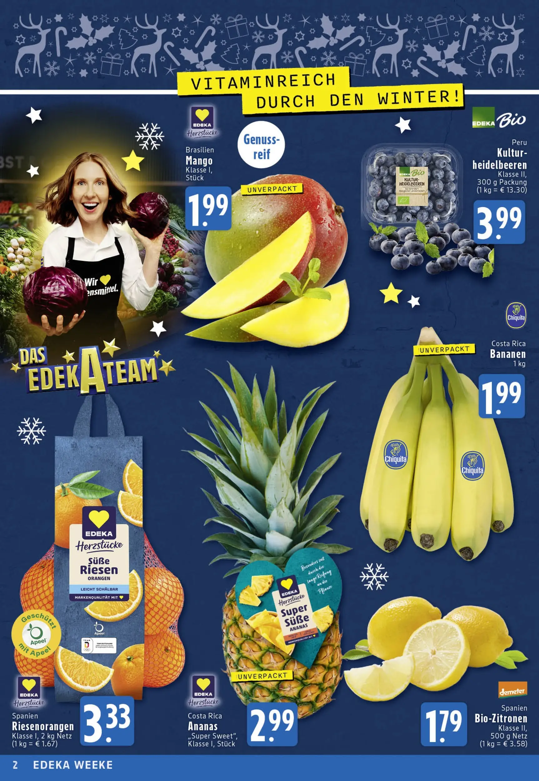 Edeka prospekt Köln	 (ab 15.12.2025) » Angebote Online | Seite: 2 | Produkte: Orangen, Ananas, Heidelbeeren, Mango