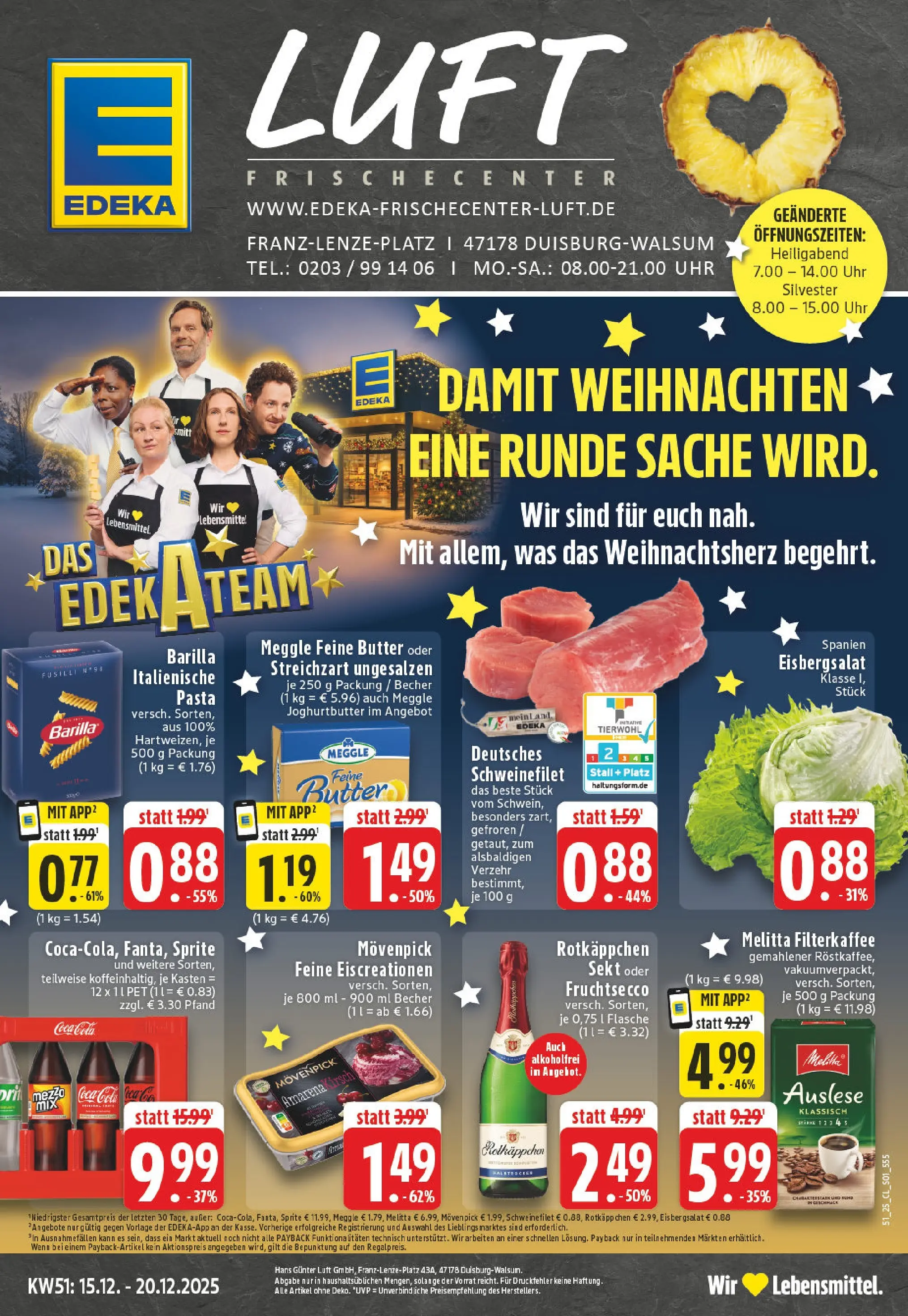 Edeka prospekt Duisburg-Walsum	 (ab 15.12.2025) » Angebote Online | Seite: 1 | Produkte: Cola, Eisbergsalat, Fruchtsecco, Rotkäppchen