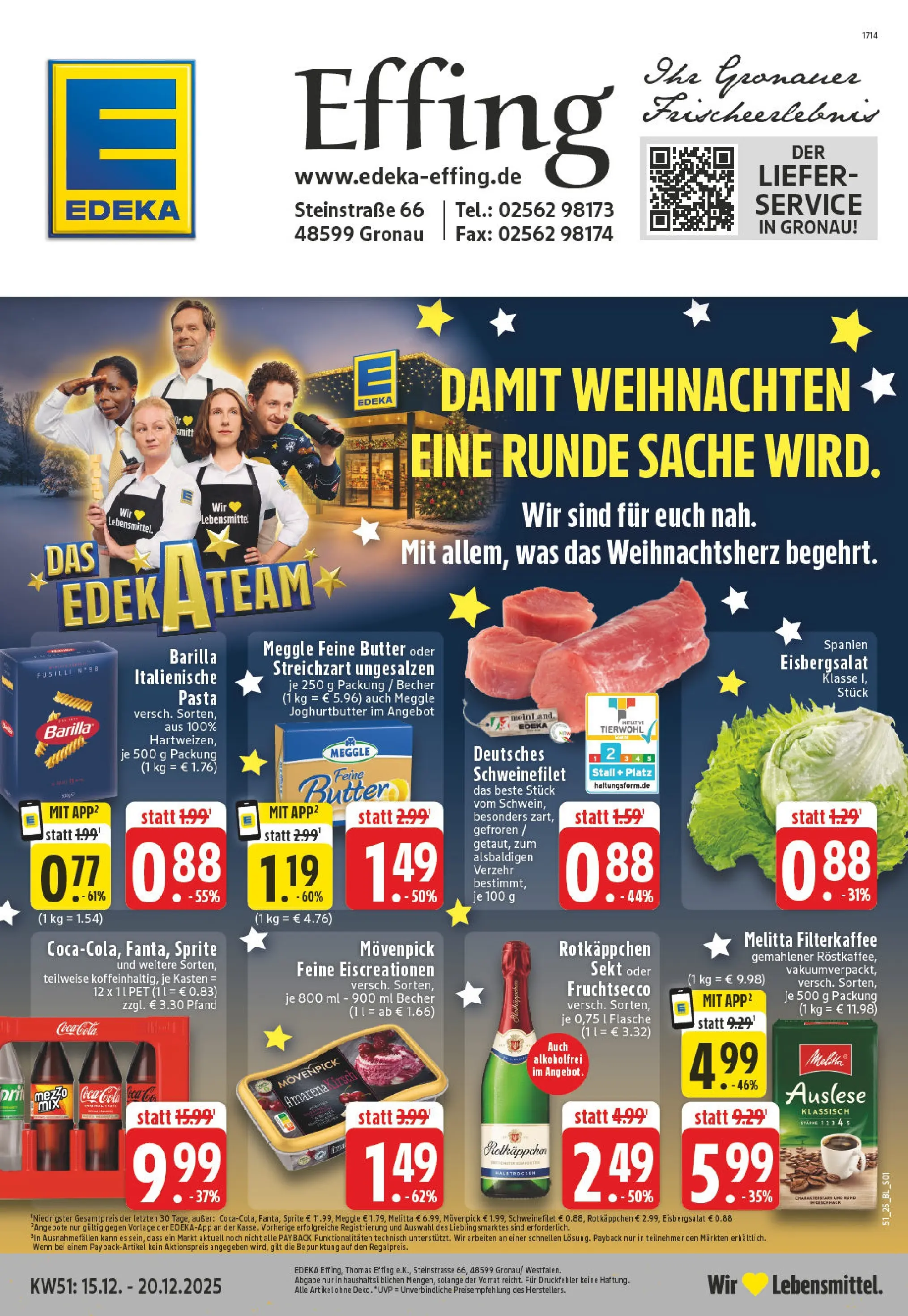 Edeka prospekt Gronau	 (ab 15.12.2025) » Angebote Online | Seite: 1 | Produkte: Melitta, Cola, Fruchtsecco, Schweinefilet