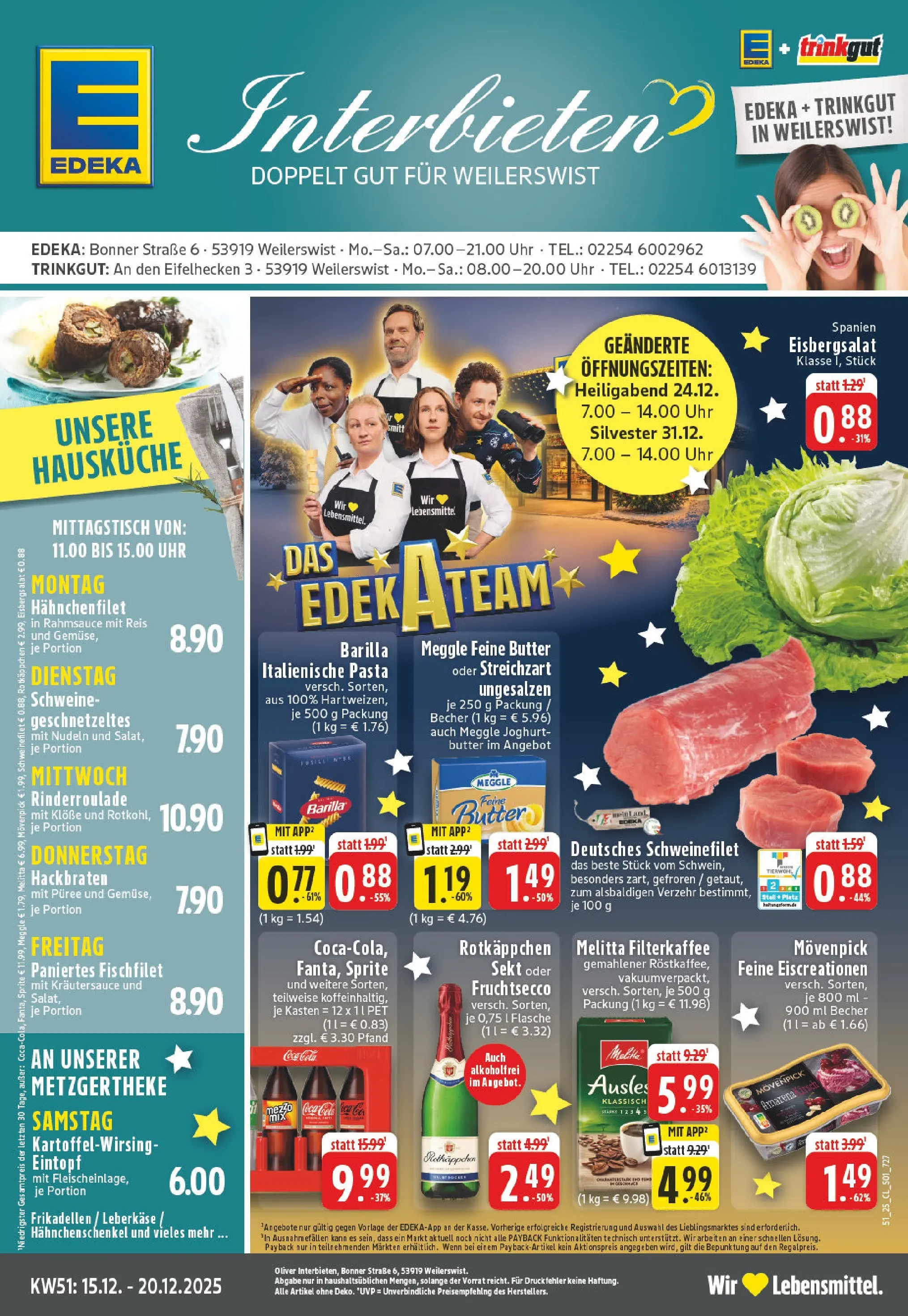 Edeka prospekt Weilerswist	 (ab 15.12.2025) » Angebote Online | Seite: 1 | Produkte: Melitta, Sprite, Hahnchenschenkel, Schweinefilet