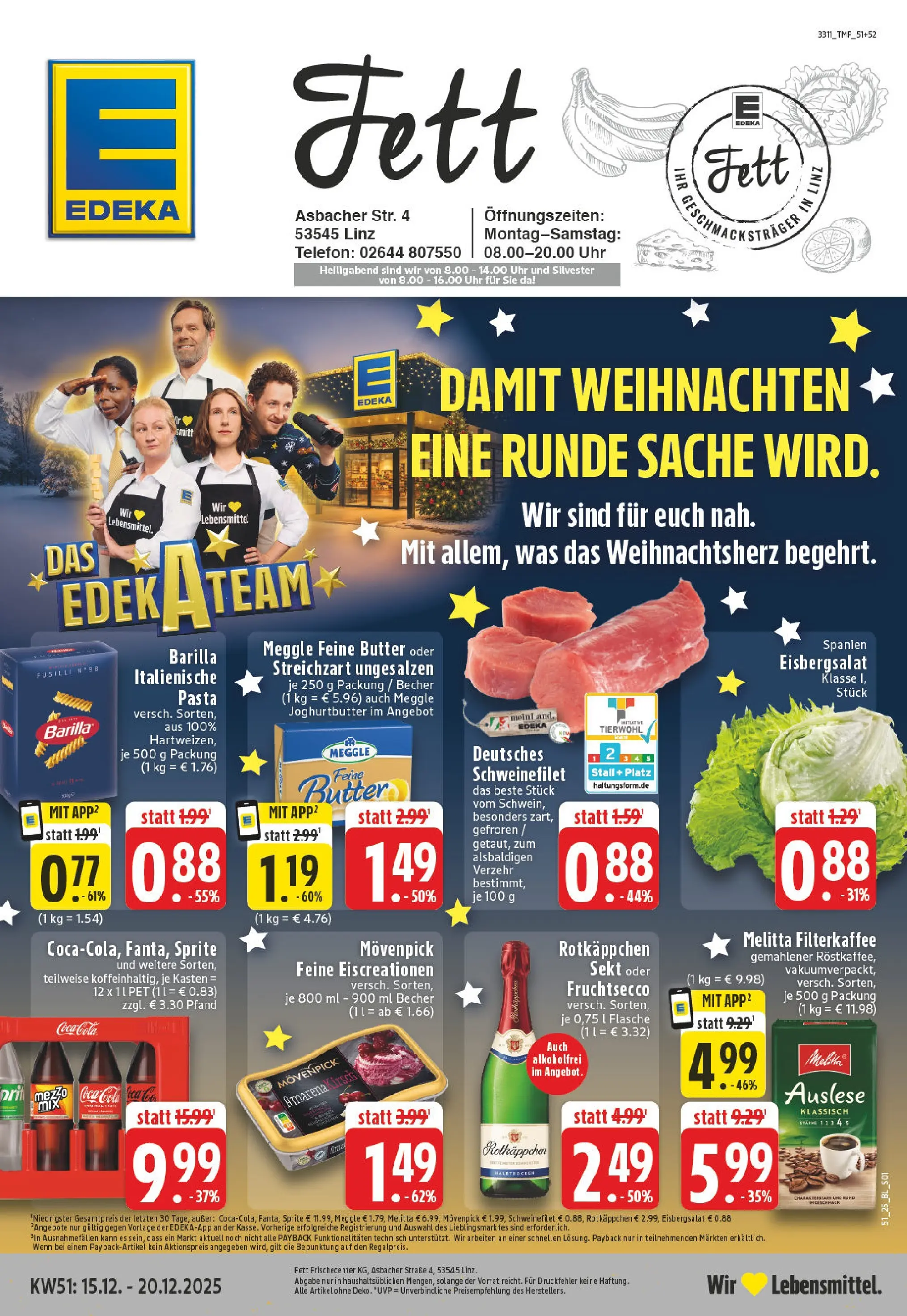Edeka prospekt Linz Am Rhein	 (ab 15.12.2025) » Angebote Online | Seite: 1 | Produkte: Rotkappchen sekt, Butter, Eisbergsalat, Schweinefilet