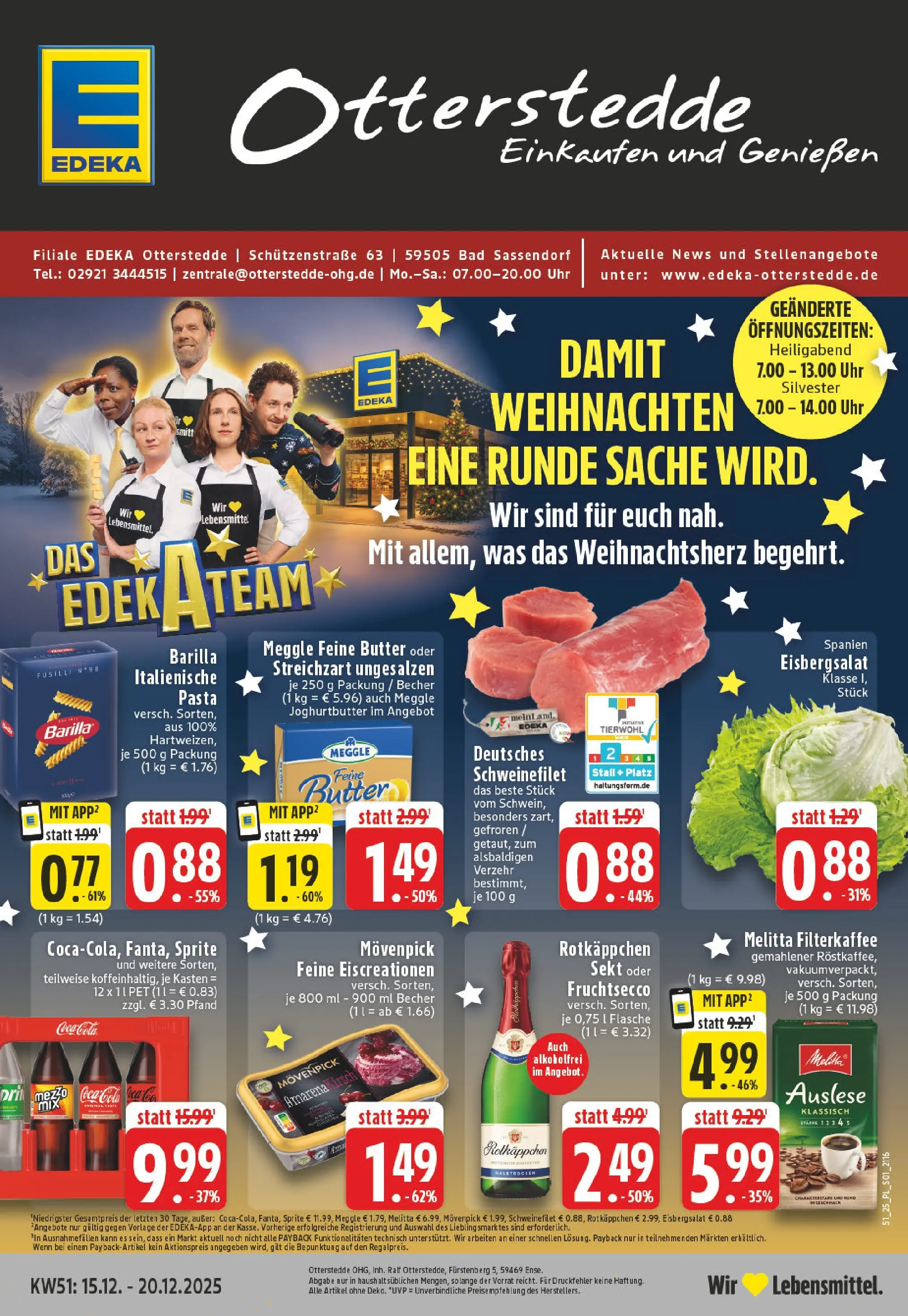Edeka prospekt Bad Sassendorf	 (ab 15.12.2025) » Angebote Online | Seite: 1 | Produkte: Melitta, Butter, Sekt, Schweinefilet