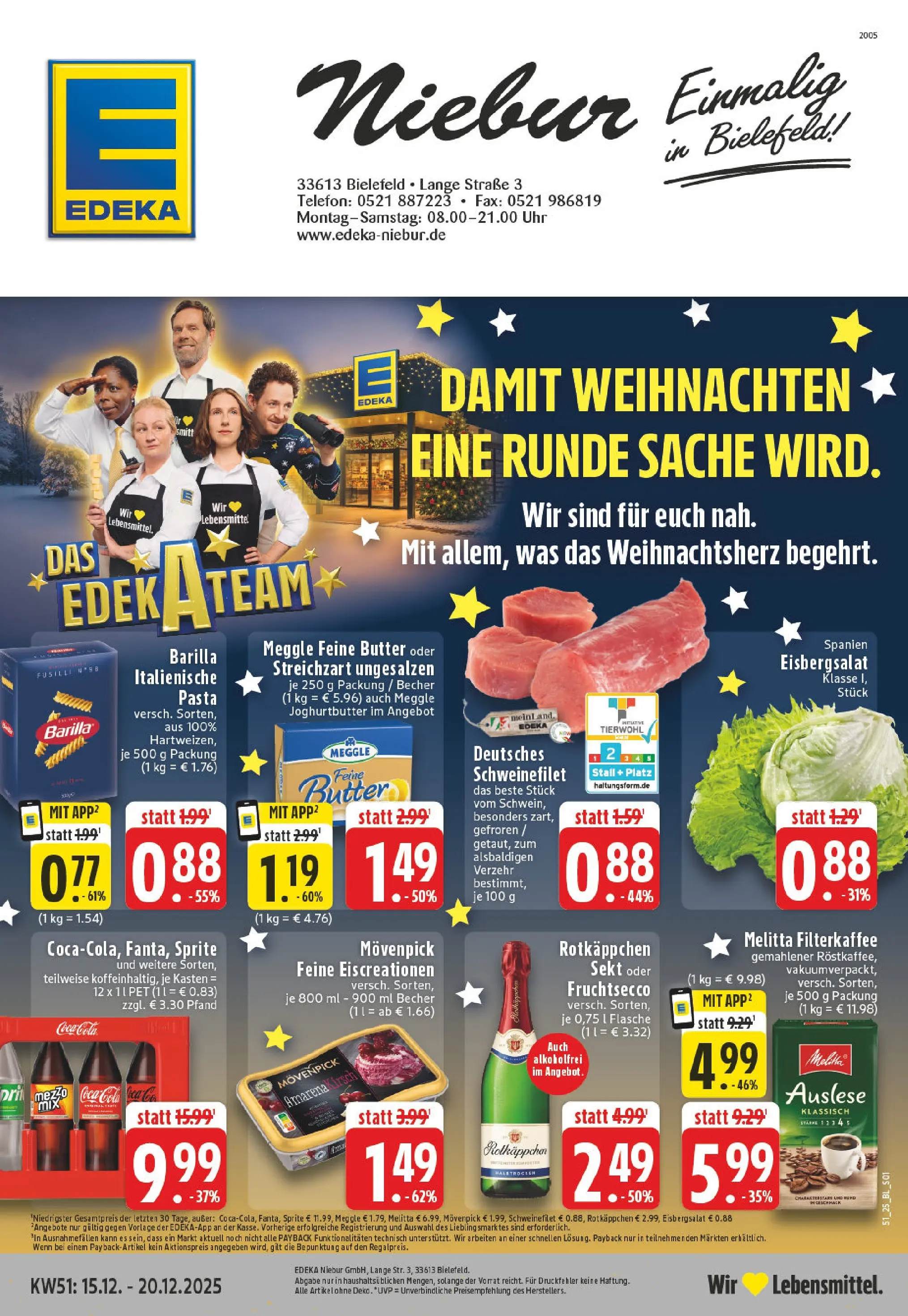 Edeka prospekt Bielefeld	 (ab 15.12.2025) » Angebote Online | Seite: 1 | Produkte: Rotkappchen sekt, Butter, Pasta, Telefon
