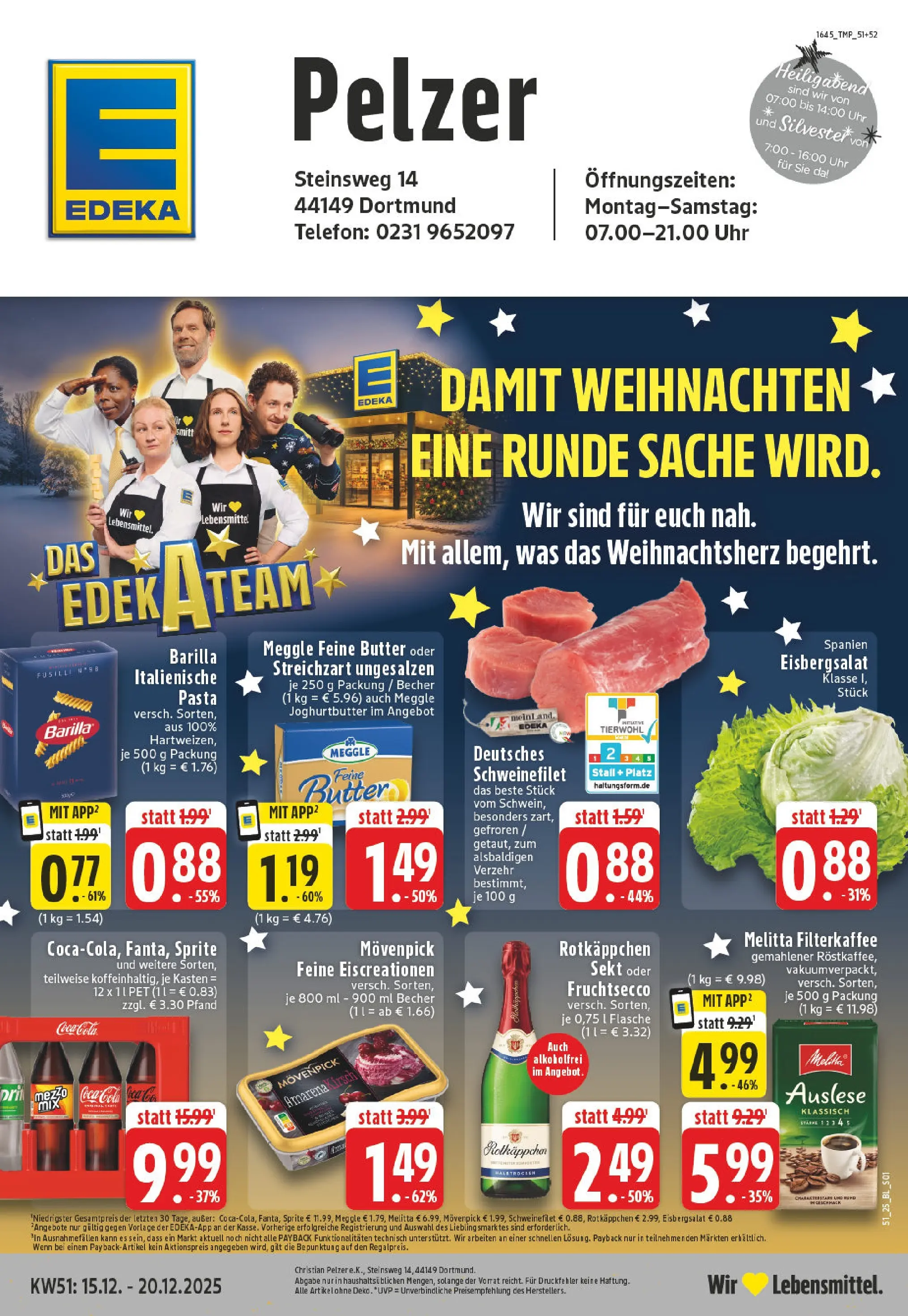 Edeka prospekt Dortmund - Oespel	 (ab 15.12.2025) » Angebote Online | Seite: 1 | Produkte: Melitta, Coca cola, Sekt, Pasta