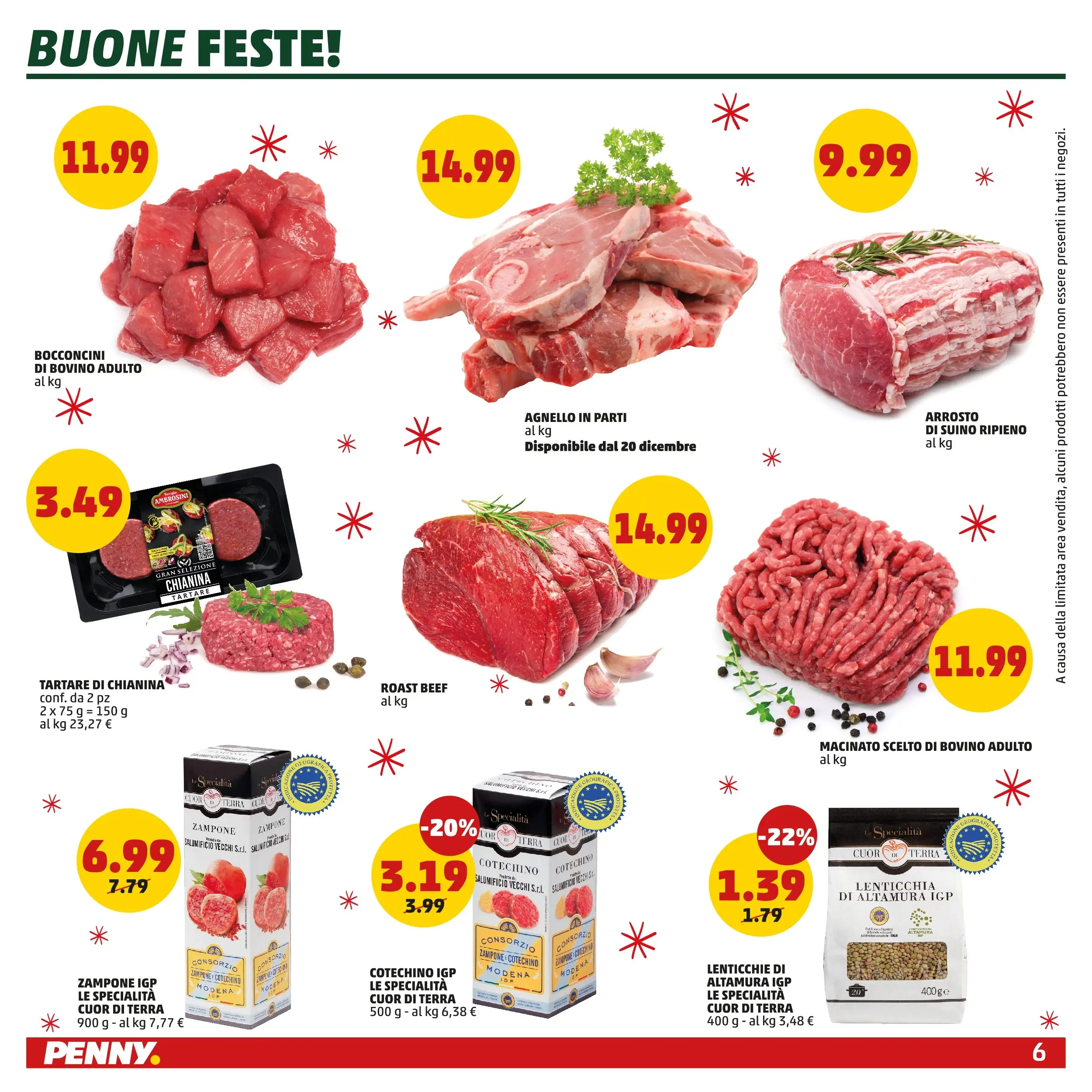 Volantino PENNY dal 15/12/2025 anteprima > (PENNY - Buone feste!) | Pagina: 6 | Prodotti: Bovino, Arrosto, Lampone, Macinato