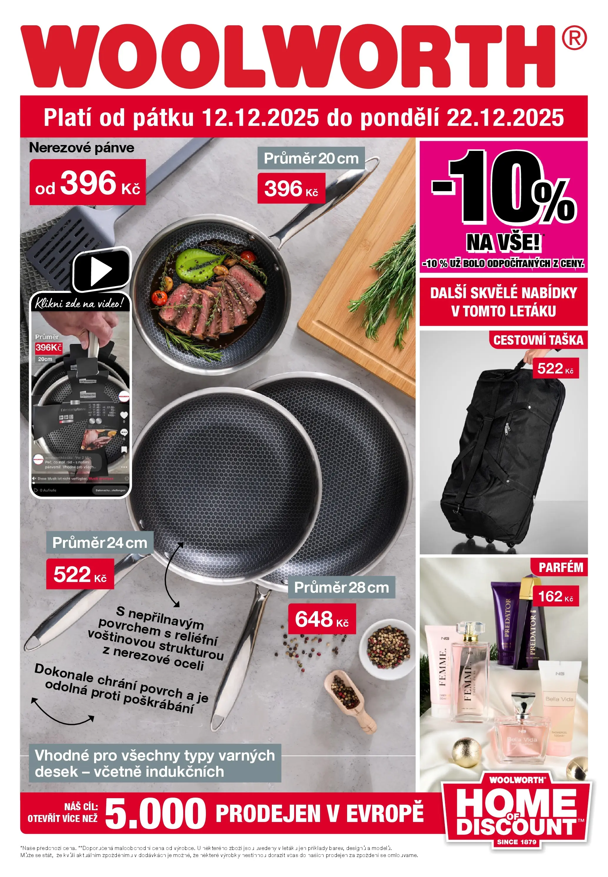 Woolworth leták - Třebíč, Třinec, Žatec od 12.12.2025 - akční nabídka | Strana: 1 | Produkty: Video, Pánve, Cd, Parfém