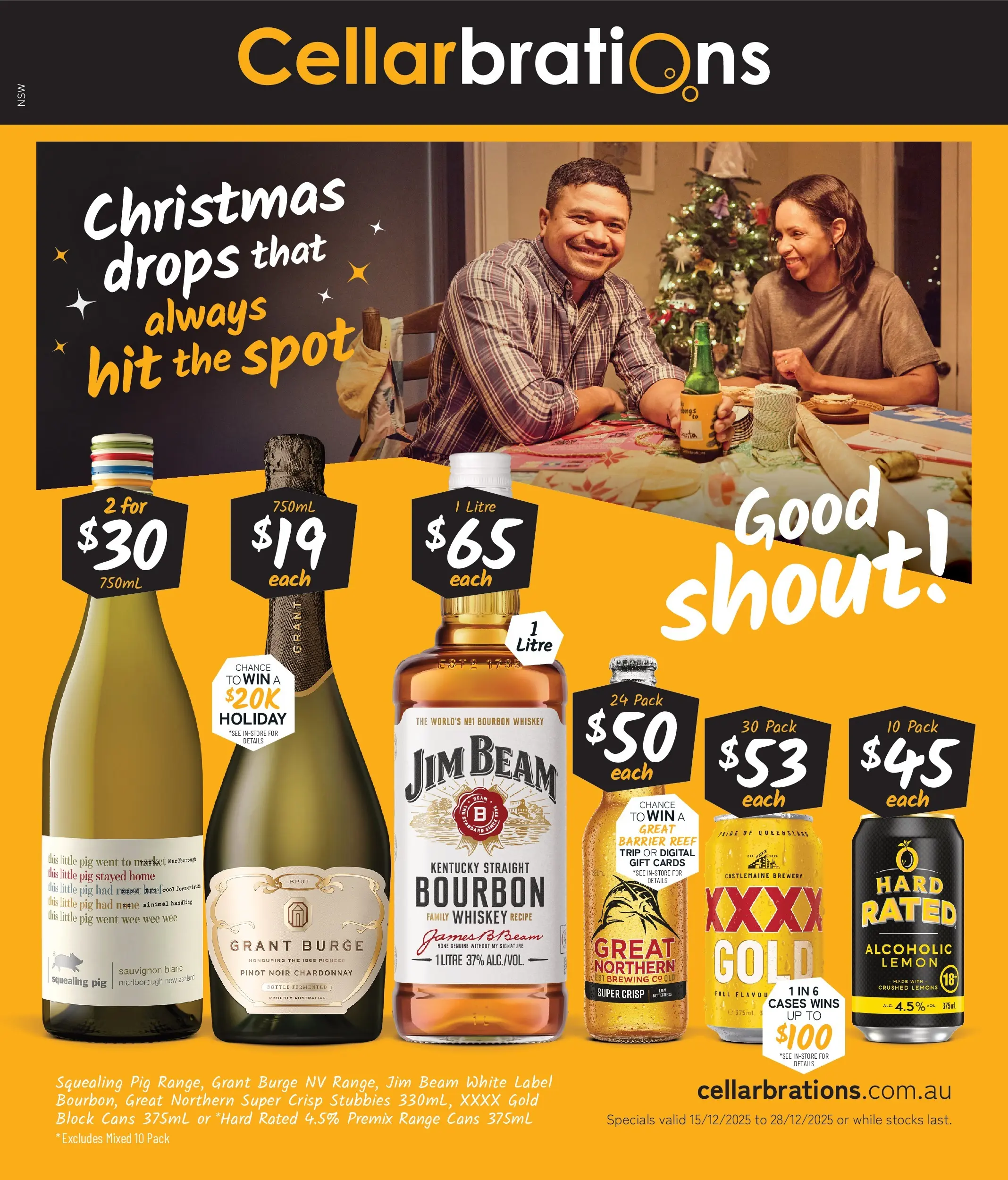 Cellarbrations - Christmas Drops that always hit the spot. Good Shout! - 14/12/2025 > weekly / monthly specials | Page: 1 | Products: Bourbon, Whiskey, Lemon, Digital