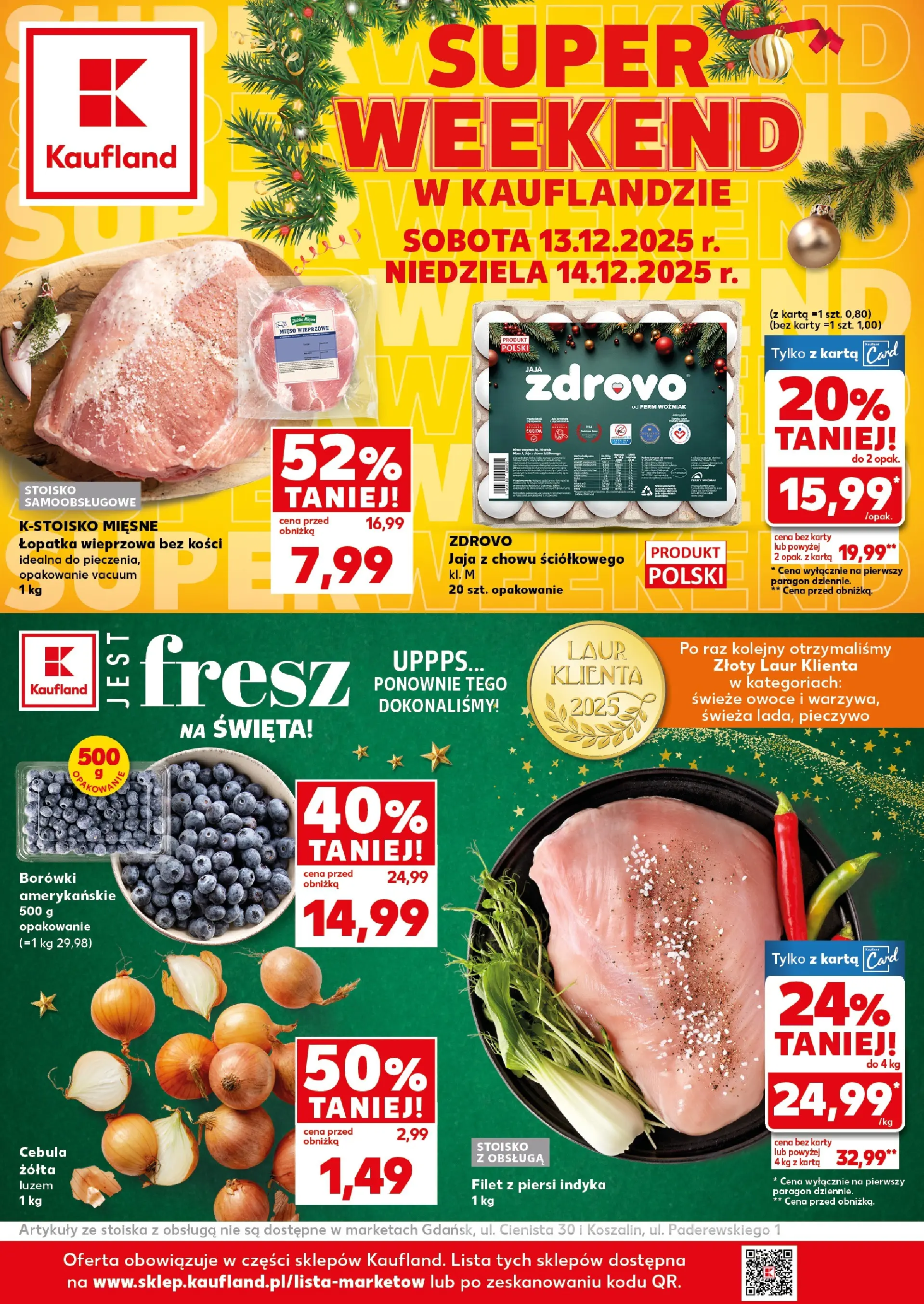 Kaufland gazetka od 13.12.2025 | Boże Narodzenie 🎄🎁 | Strona: 1 | Produkty: Pieczywo, Karta, Łopatka wieprzowa, Jaja