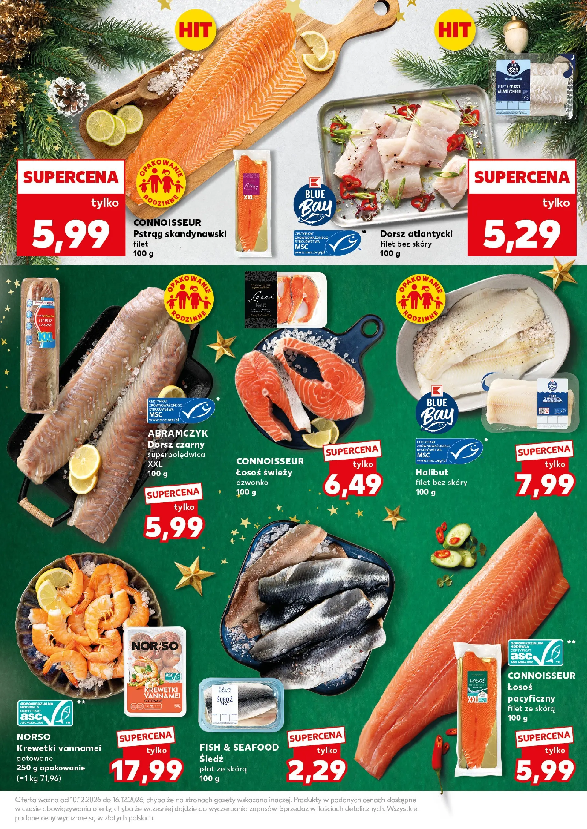 Kaufland gazetka od 13.12.2025 | Boże Narodzenie 🎄🎁 | Strona: 19 | Produkty: Filet z dorsza, Śledź, Krewetki, Pstrąg