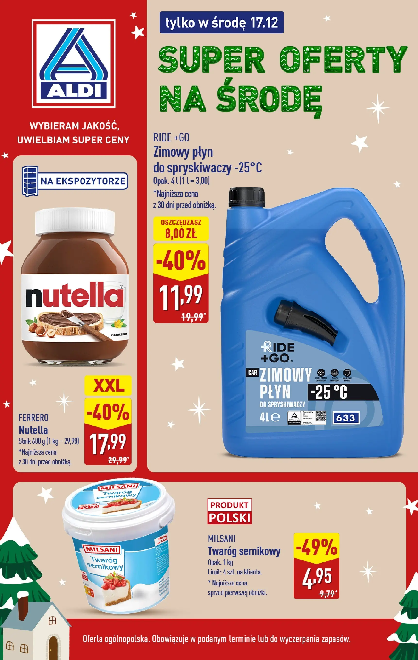 Aldi Gazetka - Tylko w środę od 17.12.2025 - Ulotka PDF, promocje | Strona: 1 | Produkty: Nutella, Płyn do spryskiwaczy, Twaróg