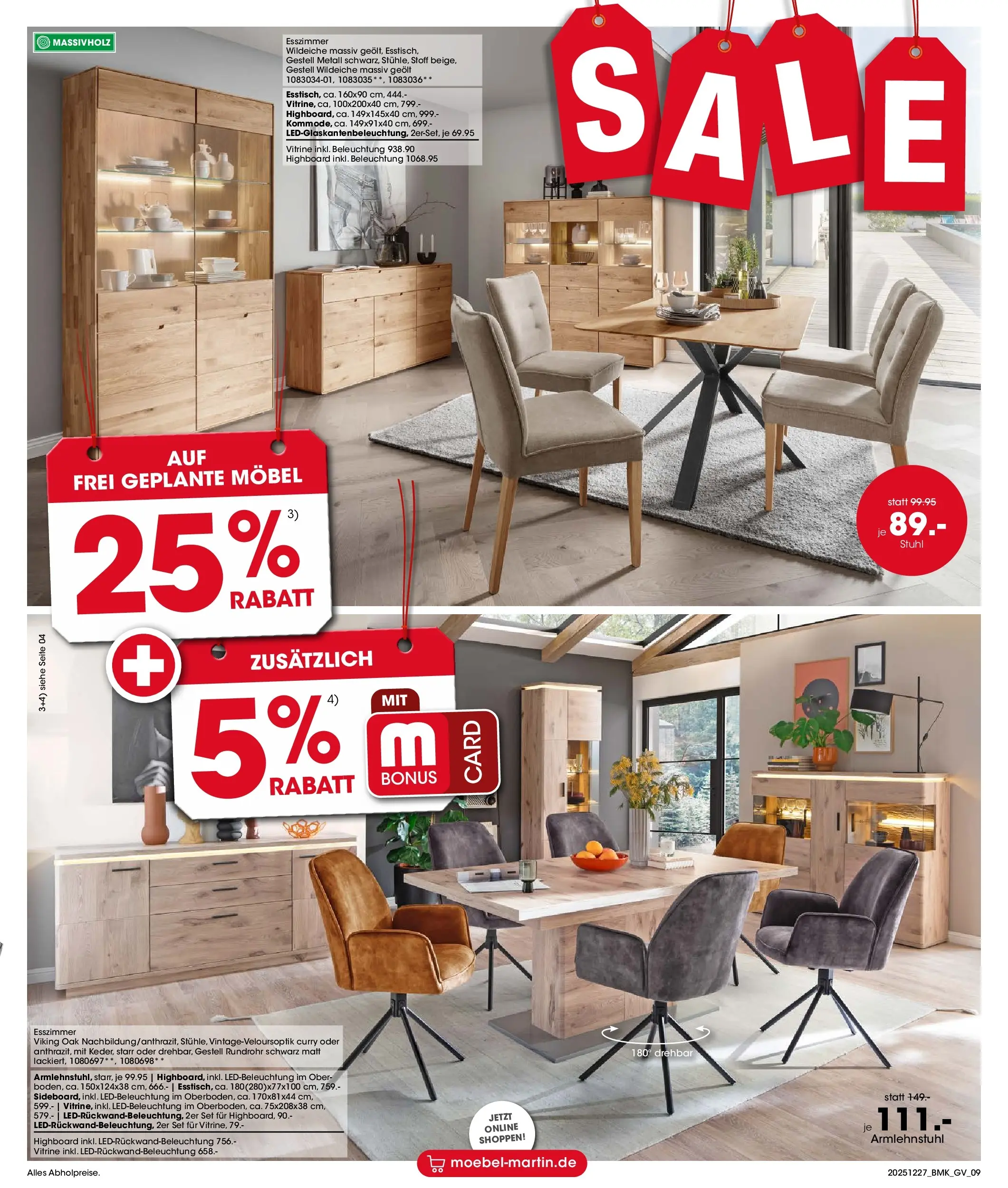 Möbel Martin - Möbel Martin: Wochenangebote (ab 26.12.2025) zum Blättern | Seite: 9 | Produkte: HIghboard, Vitrine, Stuhl