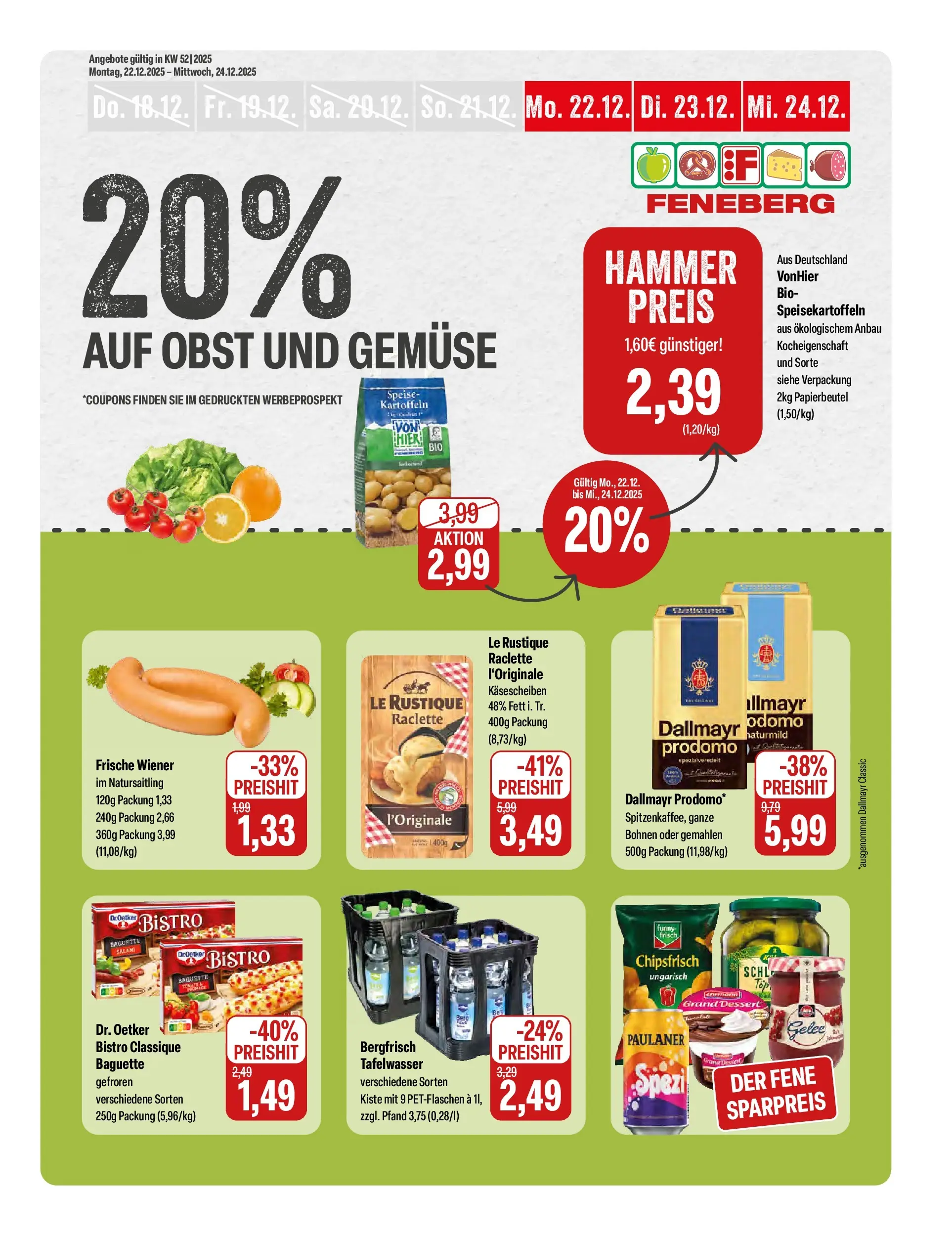 Feneberg Angebote (ab 22.12.2025) zum Blättern | Seite: 1 | Produkte: Dallmayr, Gemüse, Raclette, Paulaner