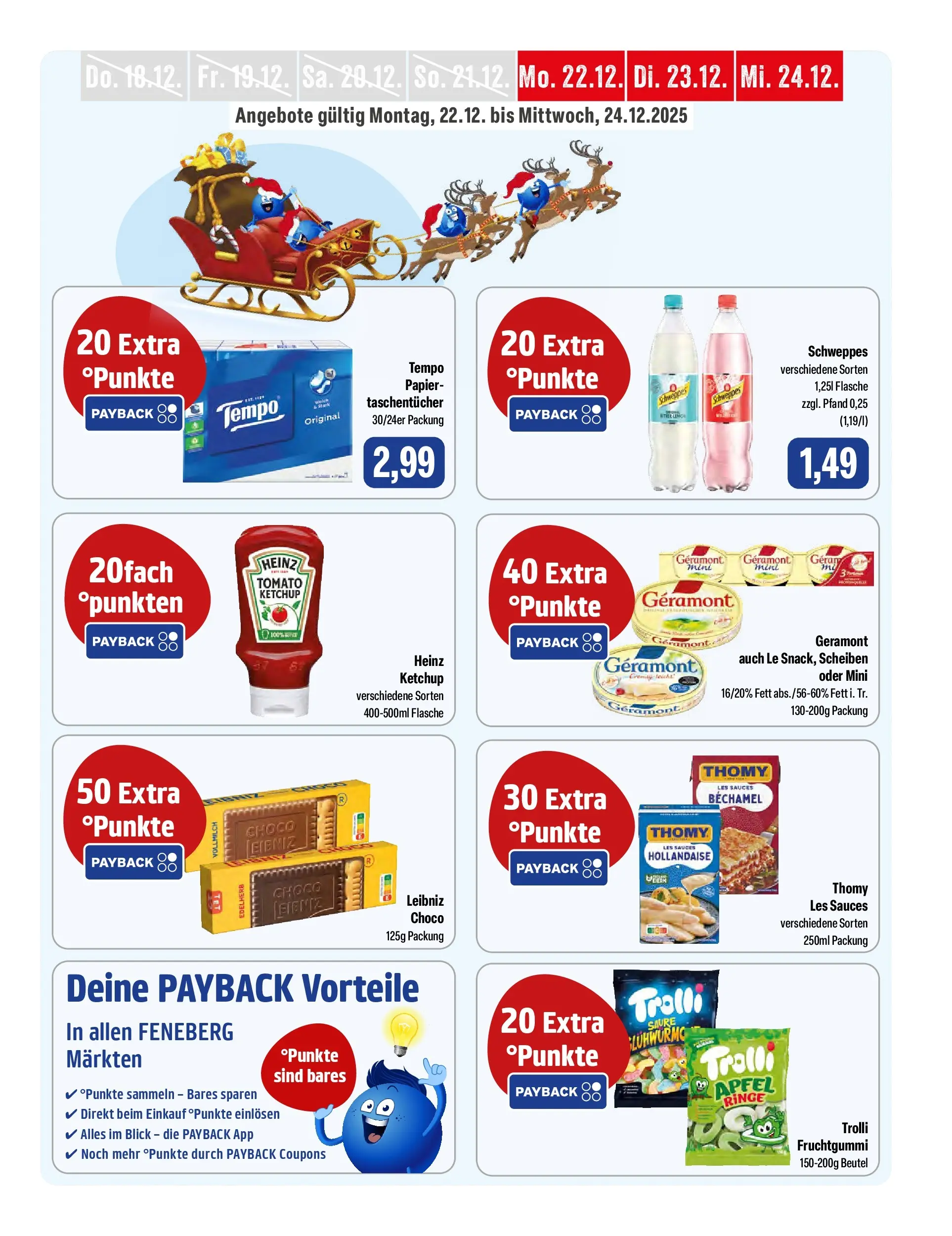 Feneberg Angebote (ab 22.12.2025) zum Blättern | Seite: 9 | Produkte: Geramont, Thomy les sauces, Schweppes, Ketchup