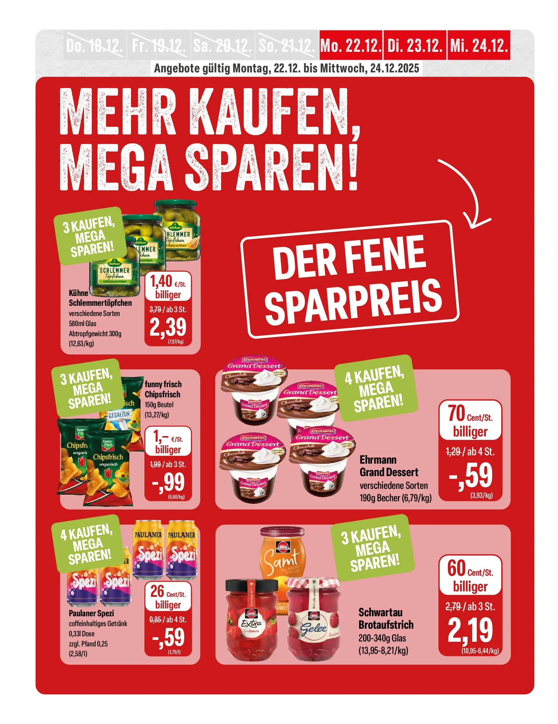Feneberg Angebote (ab 22.12.2025) zum Blättern | Seite: 10 | Produkte: Ehrmann grand dessert, Paulaner spezi, Funny frisch, Paulaner