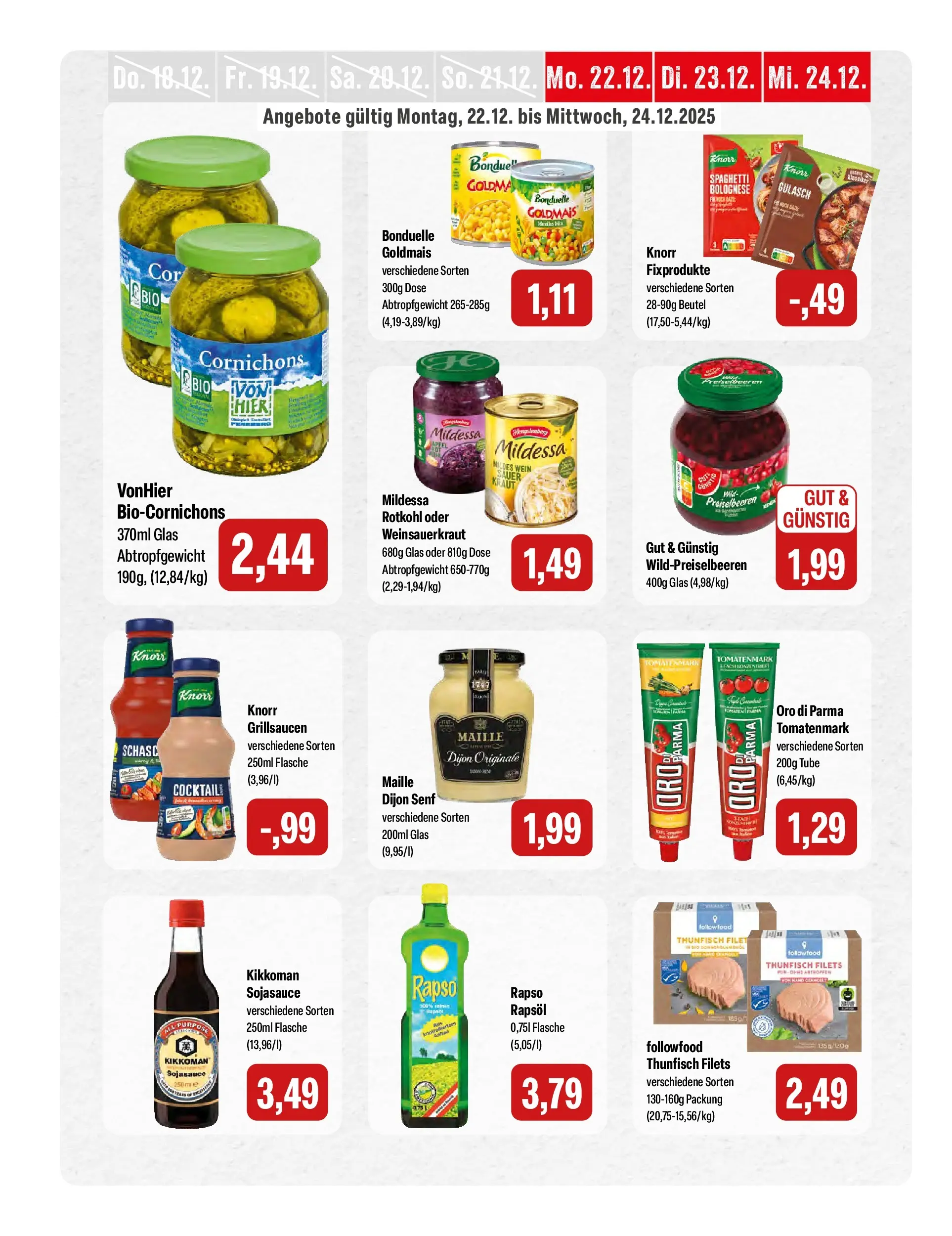 Feneberg Angebote (ab 22.12.2025) zum Blättern | Seite: 12 | Produkte: Rotkohl, Thunfisch, Knorr, Oro di parma