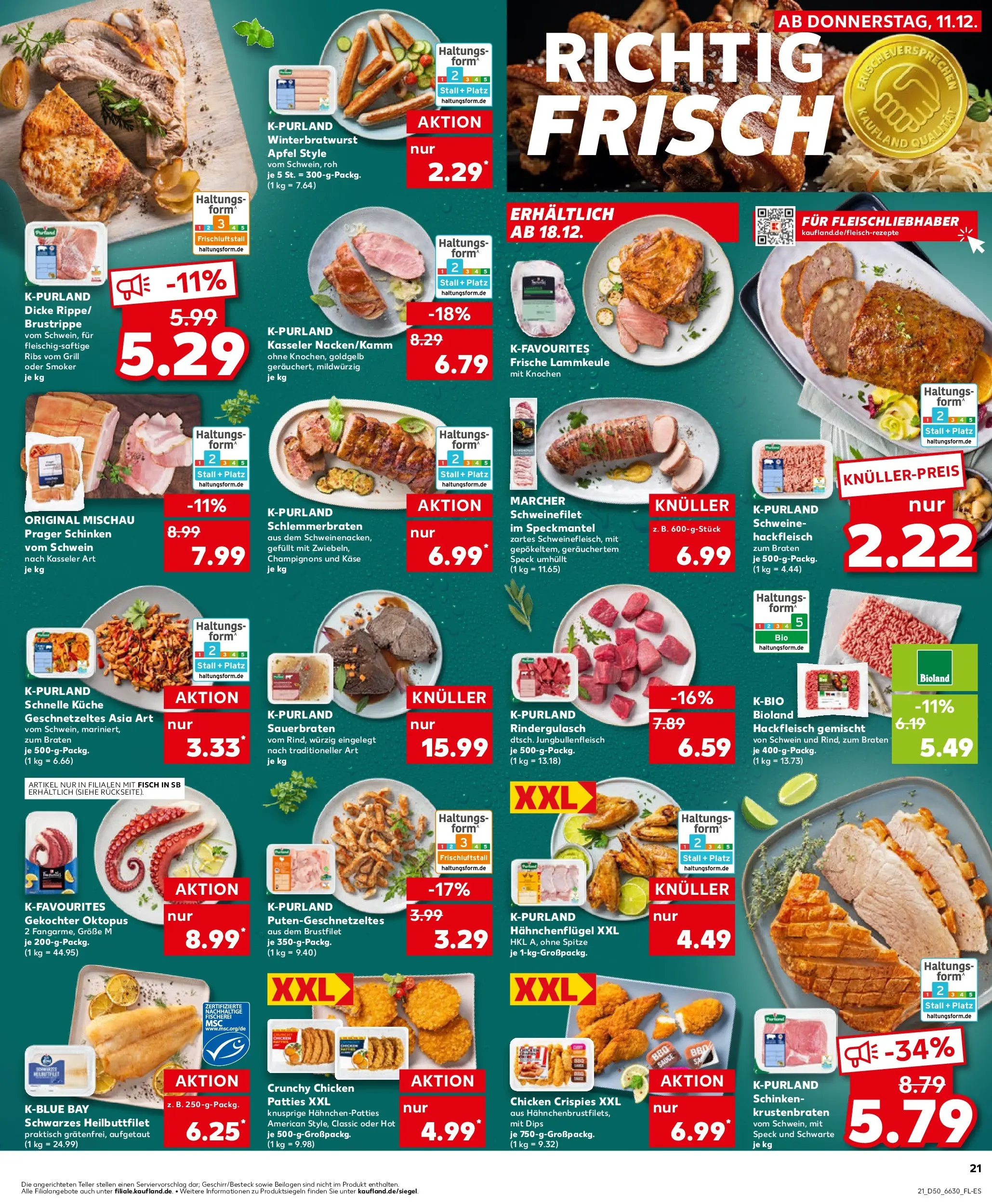 Prospekt Kaufland ab 14.12.2025 » Angebote Online zum Blättern | Seite: 21 | Produkte: Lammkeule, Rindergulasch, Champignons, Hackfleisch