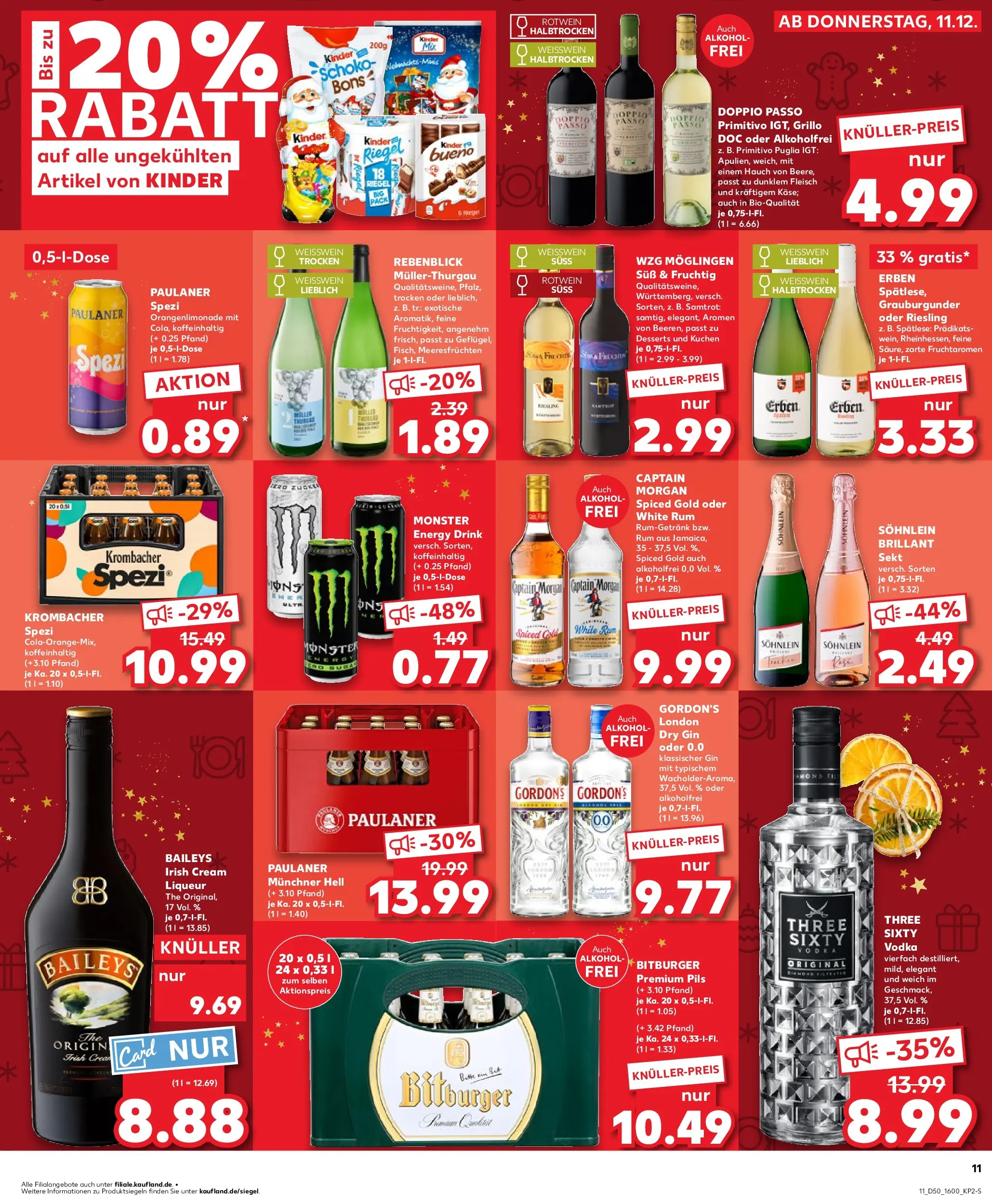 Prospekt Kaufland ab 14.12.2025 » Angebote Online zum Blättern | Seite: 11 | Produkte: Rotwein, Weißwein trocken, Doppio Passo, Captain morgan