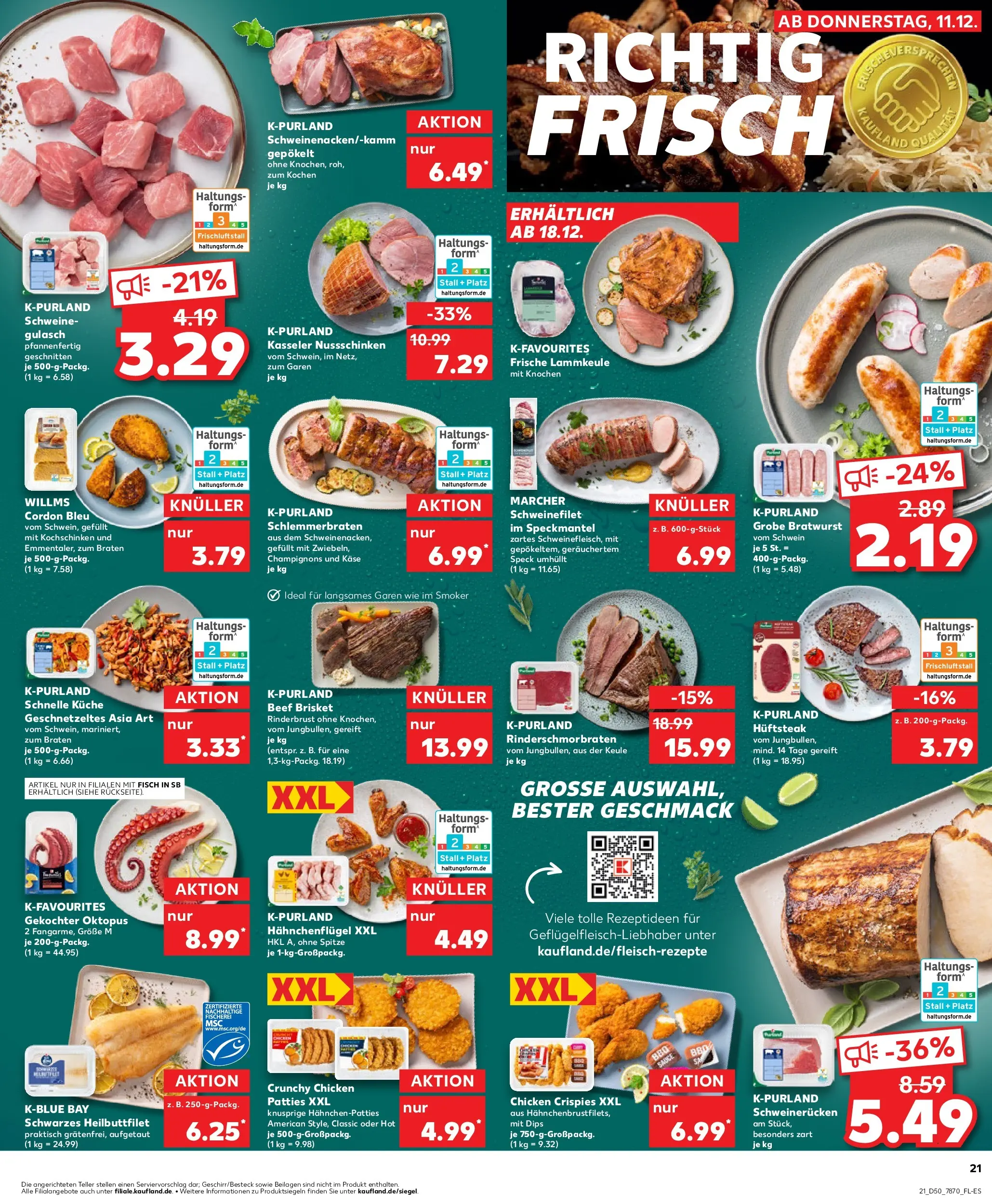 Prospekt Kaufland ab 14.12.2025 » Angebote Online zum Blättern | Seite: 21 | Produkte: Lammkeule, Fisch, Champignons, Gulasch