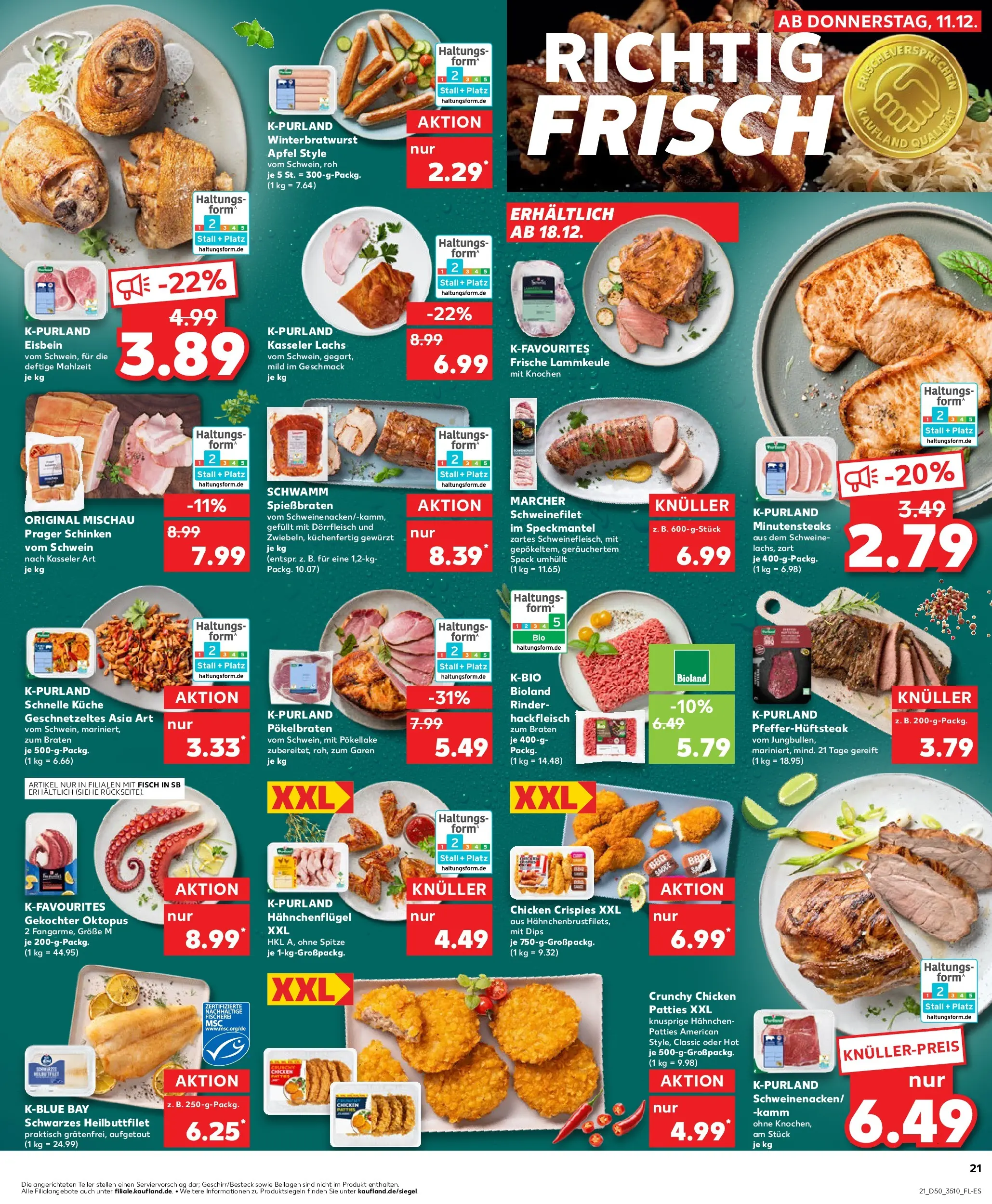 Prospekt Kaufland ab 14.12.2025 » Angebote Online zum Blättern | Seite: 21 | Produkte: Hahnchen, Schweinefilet, Lachs, Hackfleisch