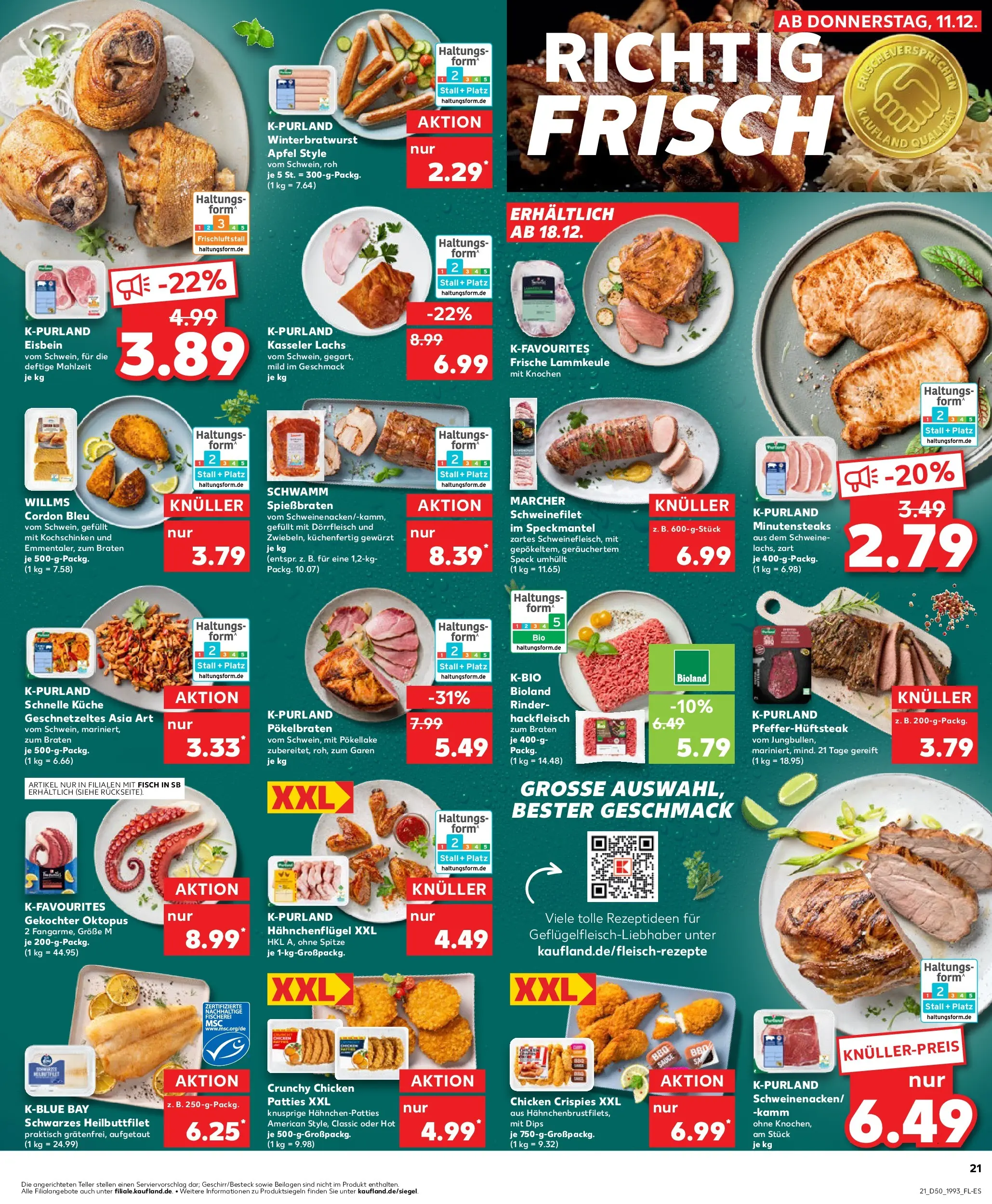 Prospekt Kaufland ab 14.12.2025 » Angebote Online zum Blättern | Seite: 21 | Produkte: Lammkeule, Lachs, Steak, Hackfleisch