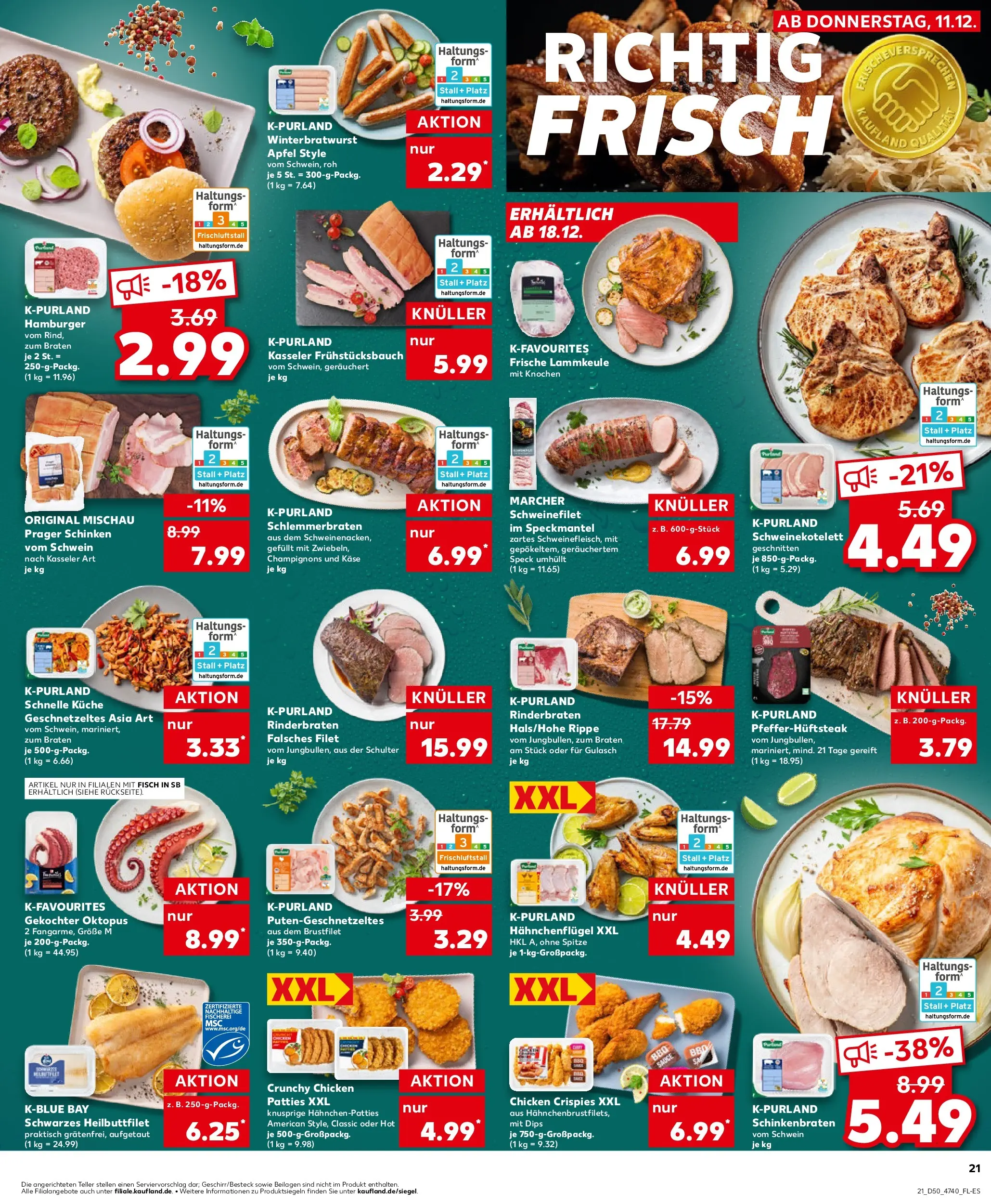 Prospekt Kaufland ab 14.12.2025 » Angebote Online zum Blättern | Seite: 21 | Produkte: Lammkeule, Champignons, Gulasch, Schinken