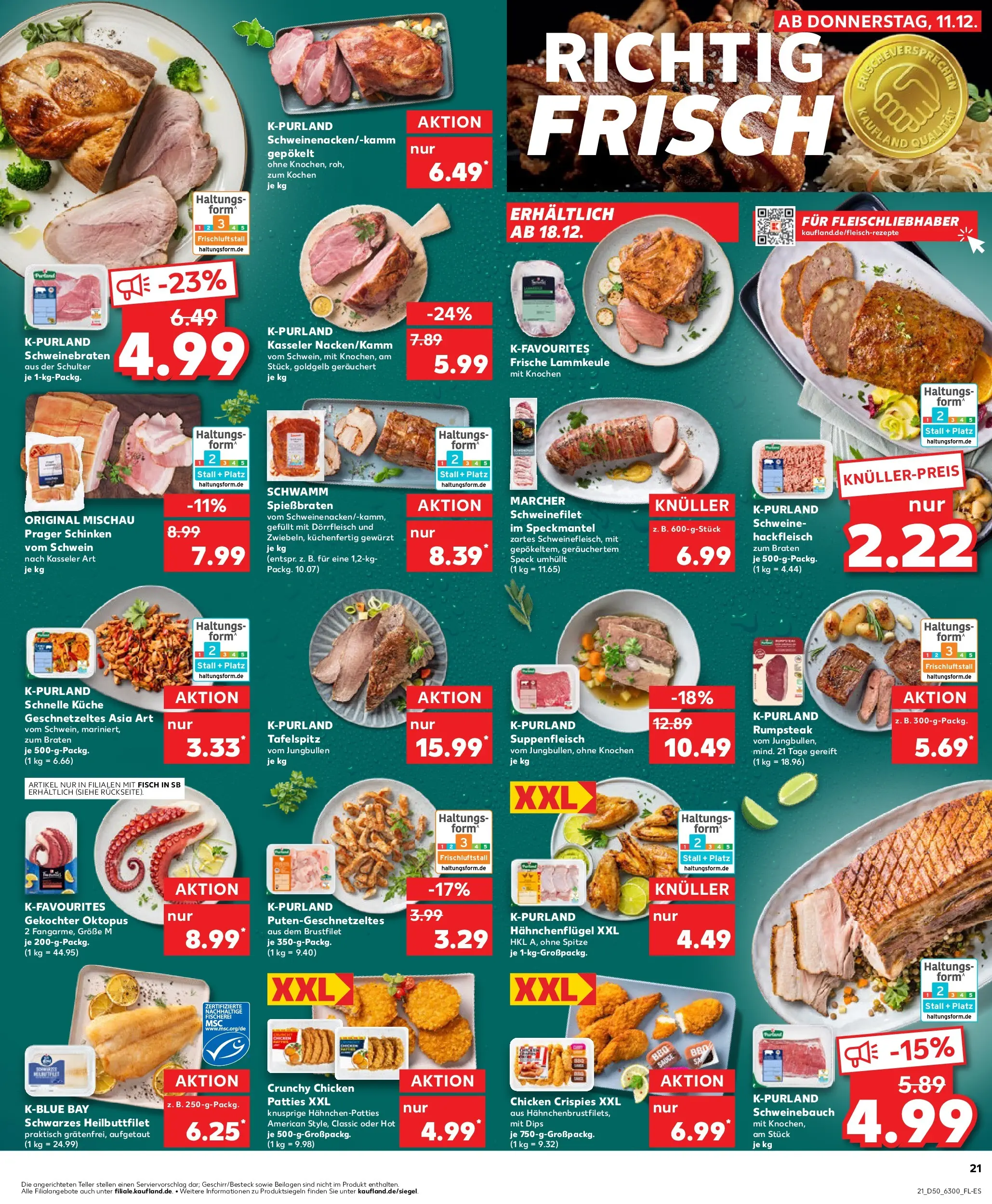 Prospekt Kaufland ab 14.12.2025 » Angebote Online zum Blättern | Seite: 21 | Produkte: Rumpsteak, Lammkeule, Schweinebauch, Suppenfleisch