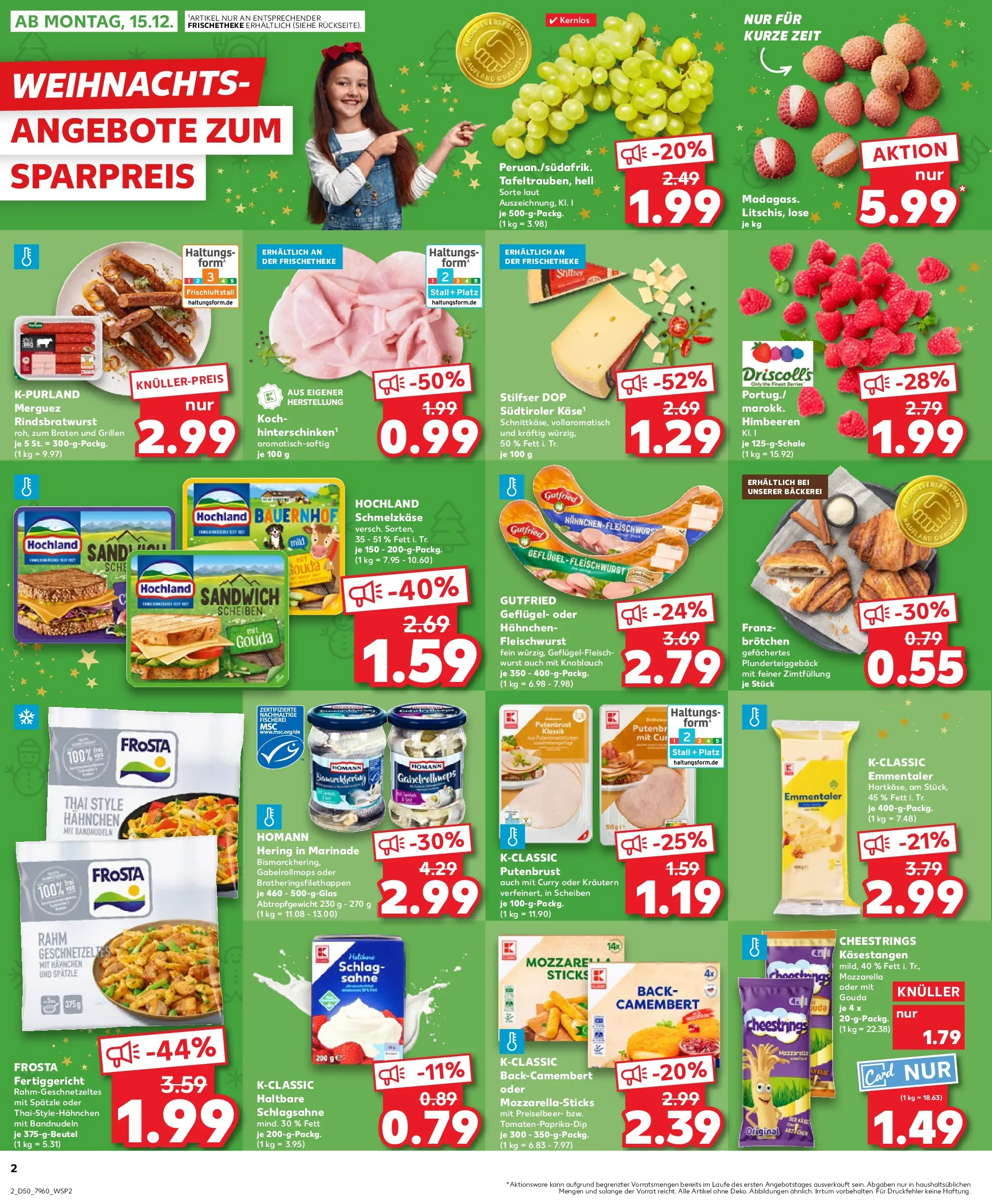 Prospekt Kaufland ab 14.12.2025 » Angebote Online zum Blättern | Seite: 2 | Produkte: Himbeeren, Bäckerei, Mozzarella, Frosta