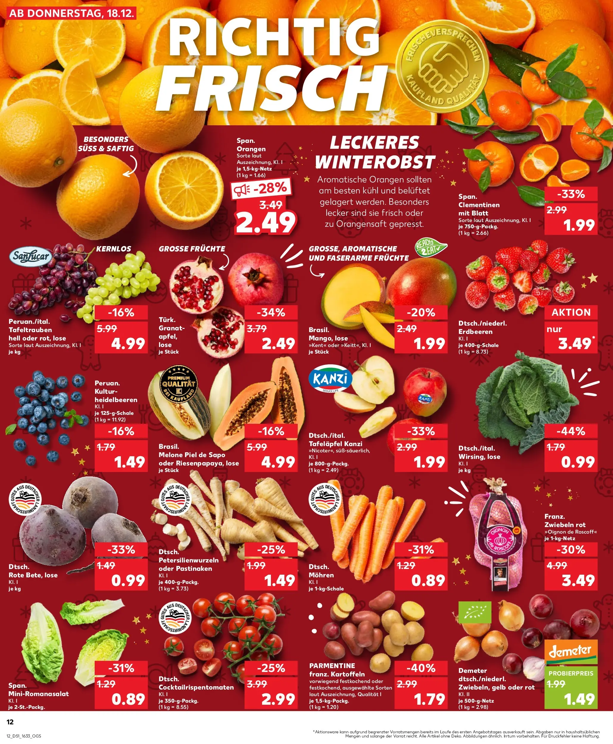 Prospekt Kaufland ab 17.12.2025 » Angebote Online zum Blättern | Seite: 12 | Produkte: Orangen, Mohren, Mango, Melone