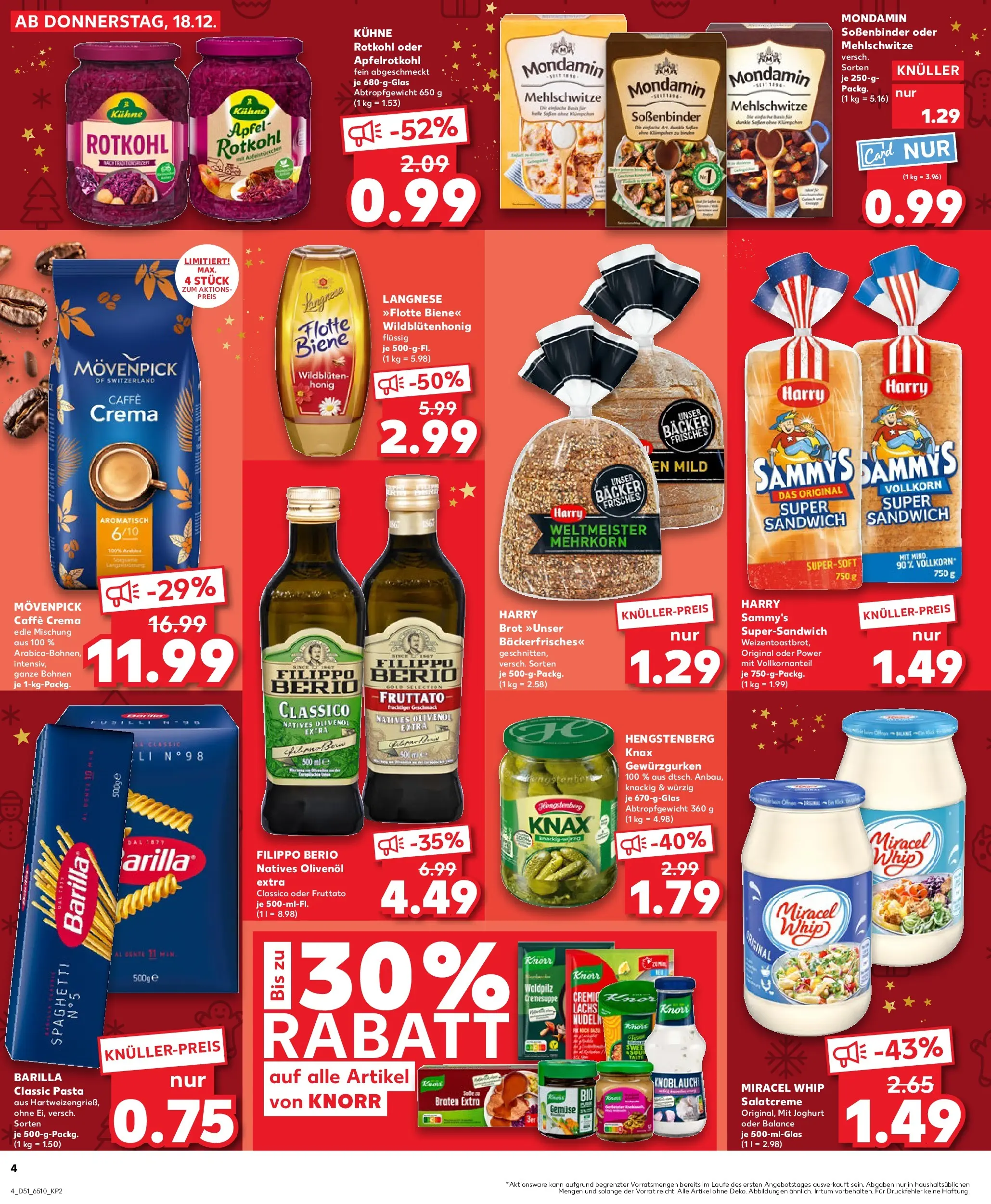 Prospekt Kaufland ab 18.12.2025 » Angebote Online zum Blättern | Seite: 4 | Produkte: Langnese, Knorr, Gemüse, Brot