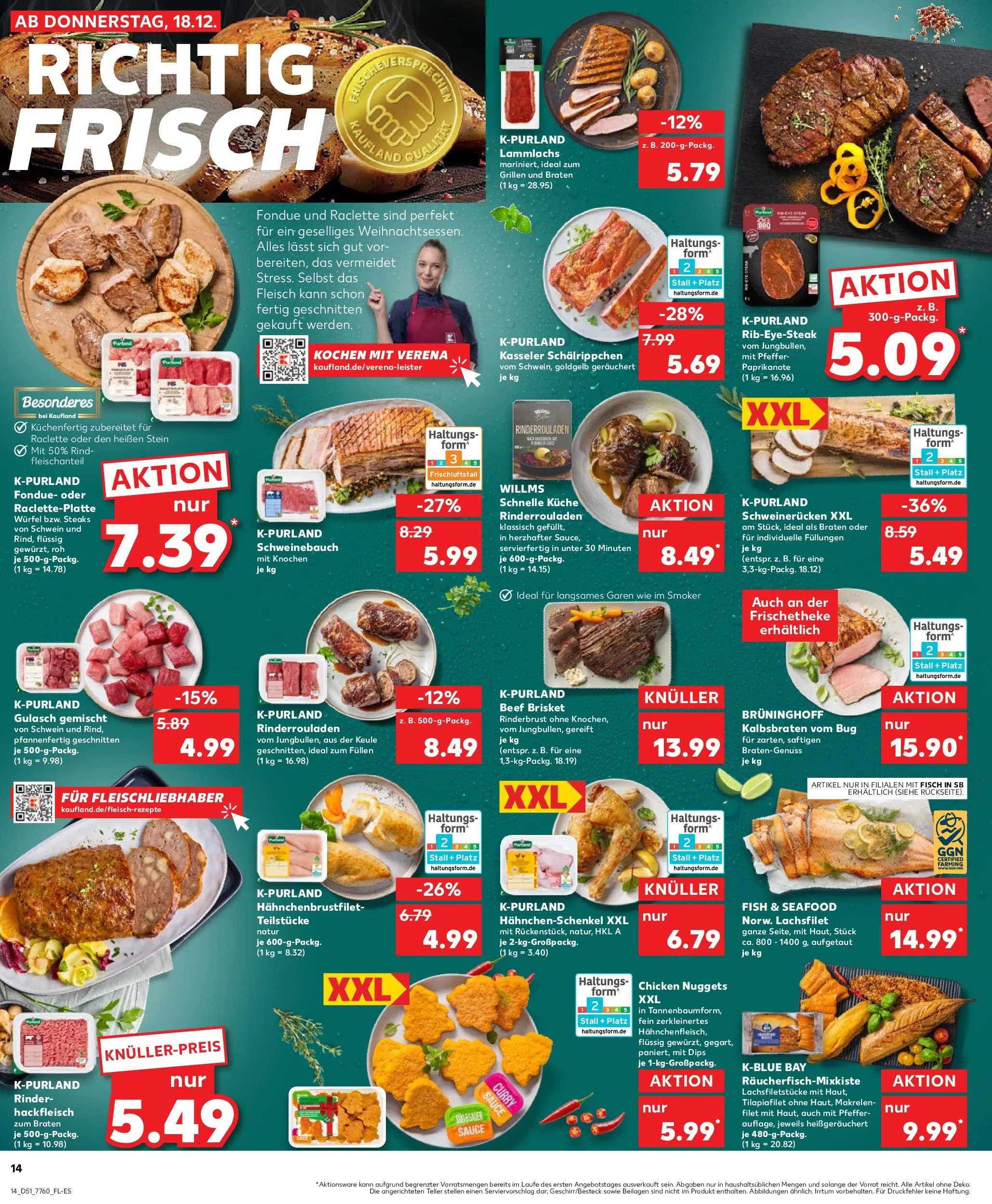 Prospekt Kaufland ab 17.12.2025 » Angebote Online zum Blättern | Seite: 14 | Produkte: Rinderrouladen, Küche, Steak, Hackfleisch