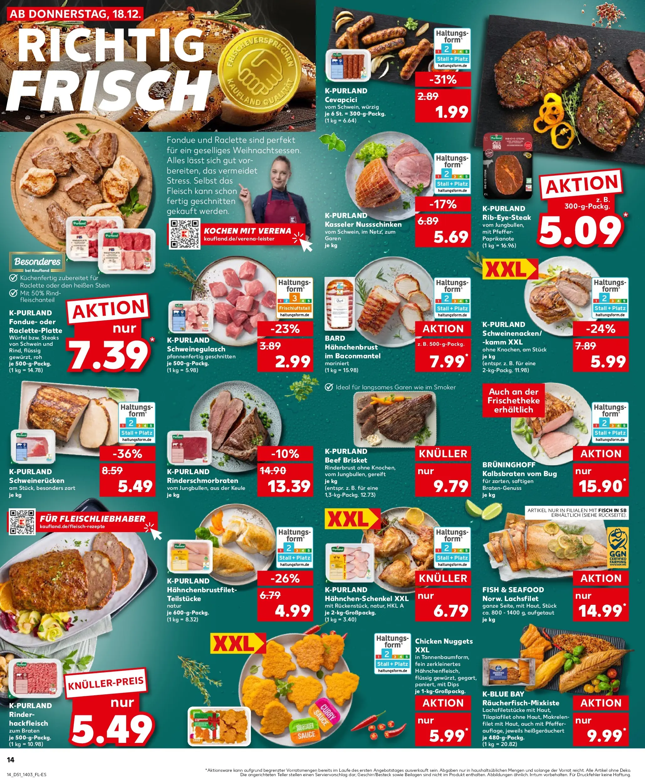 Prospekt Kaufland ab 18.12.2025 » Angebote Online zum Blättern | Seite: 14 | Produkte: Cevapcici, Fisch, Steak, Hahnchenbrust