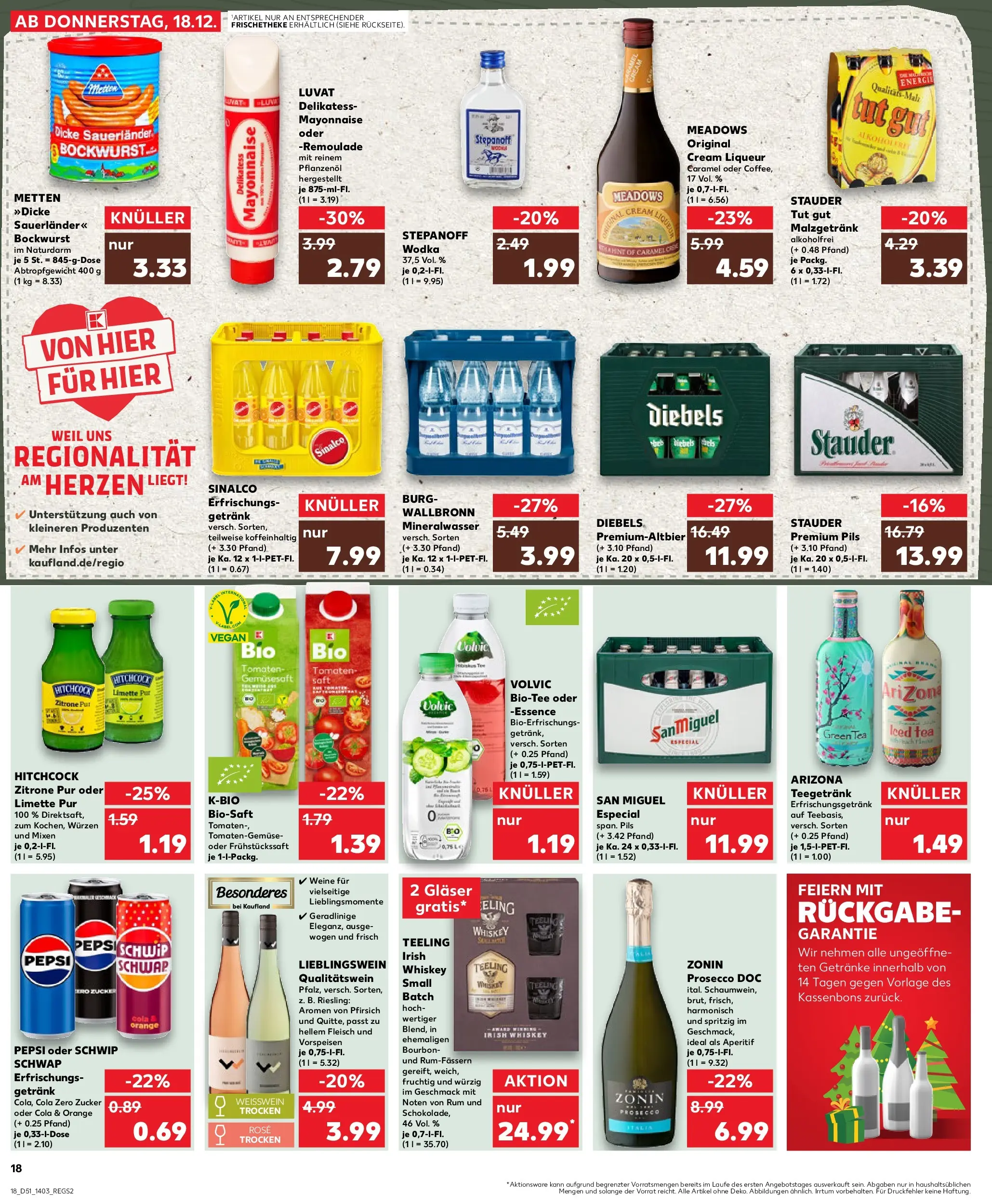 Prospekt Kaufland ab 18.12.2025 » Angebote Online zum Blättern | Seite: 18 | Produkte: Bockwurst, Tomaten, Pepsi, Diebels