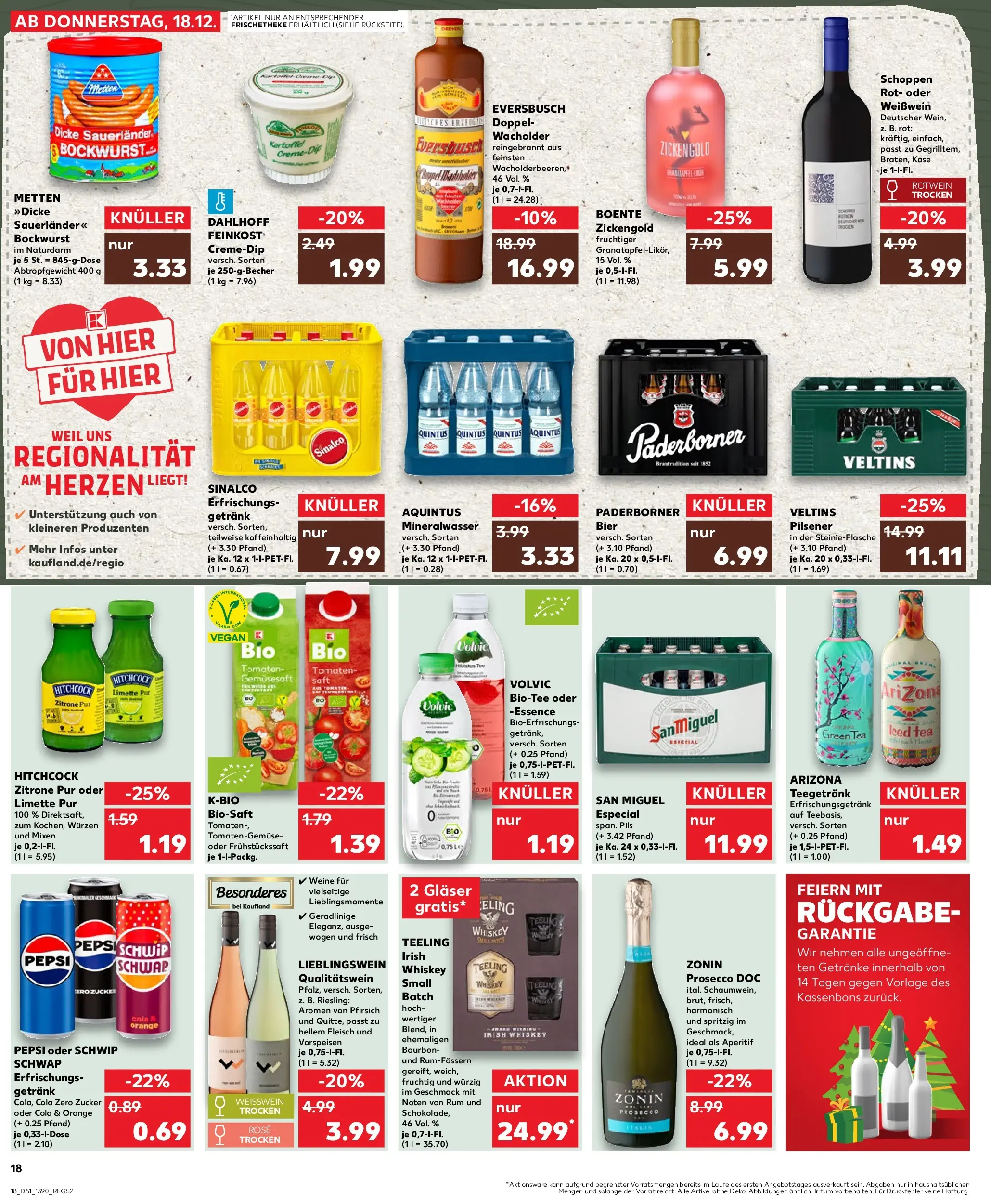 Prospekt Kaufland ab 18.12.2025 » Angebote Online zum Blättern | Seite: 18 | Produkte: Sinalco, Bockwurst, Pepsi, Veltins