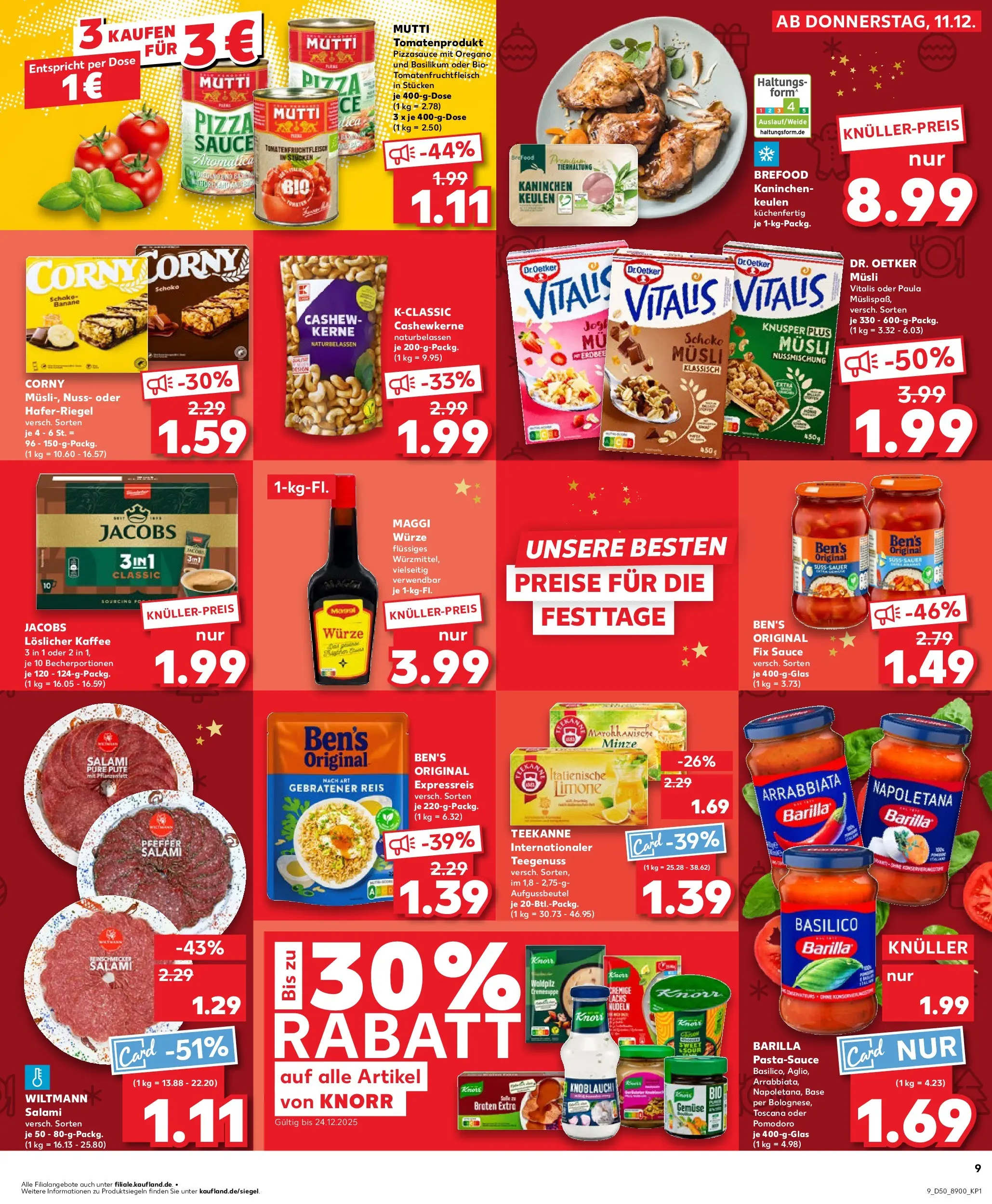Prospekt Kaufland ab 14.12.2025 » Angebote Online zum Blättern | Seite: 9 | Produkte: Barilla, Knorr, Gemüse, Salami