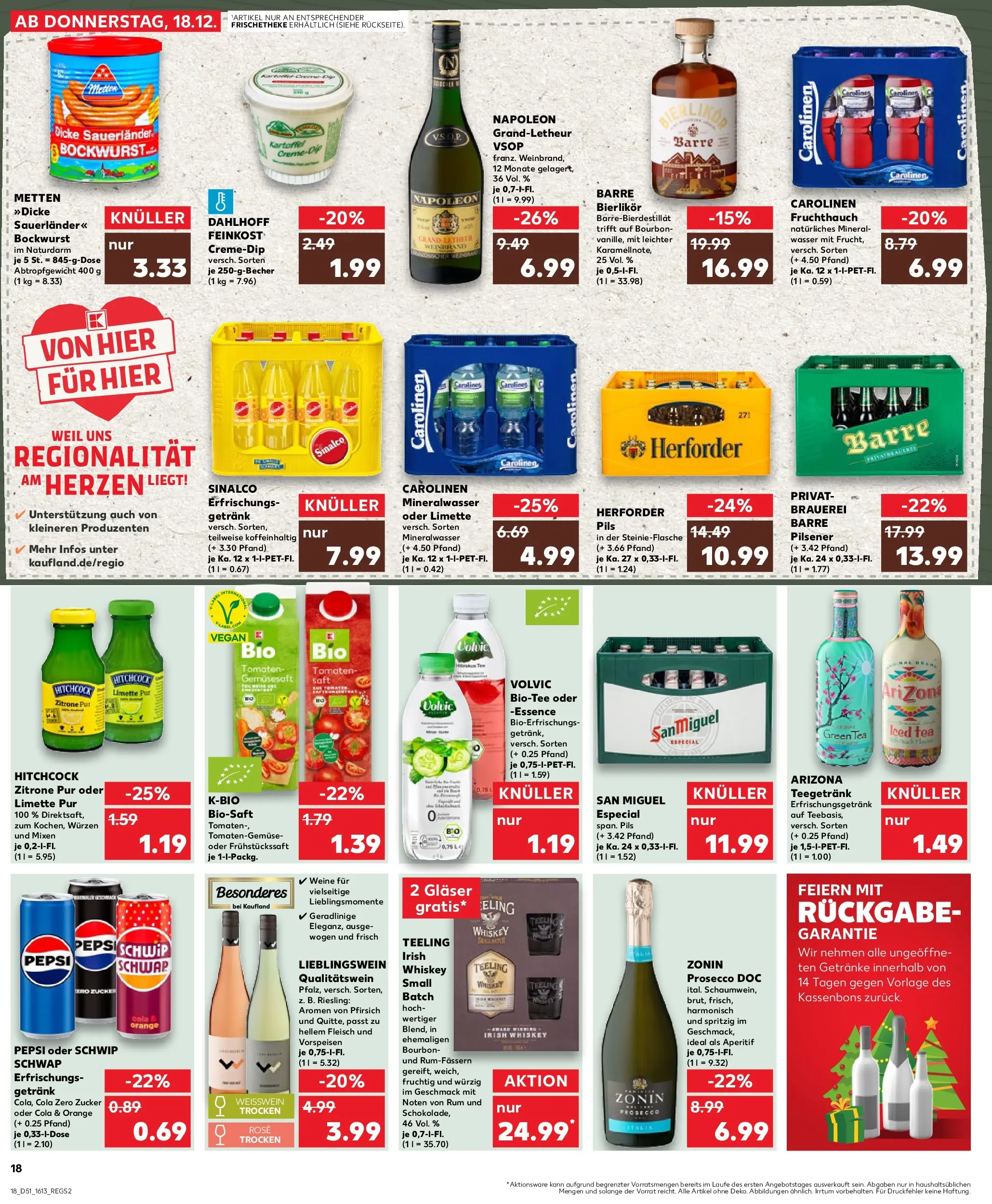 Prospekt Kaufland ab 18.12.2025 » Angebote Online zum Blättern | Seite: 18 | Produkte: Prosecco, Bourbon, Volvic, Whiskey