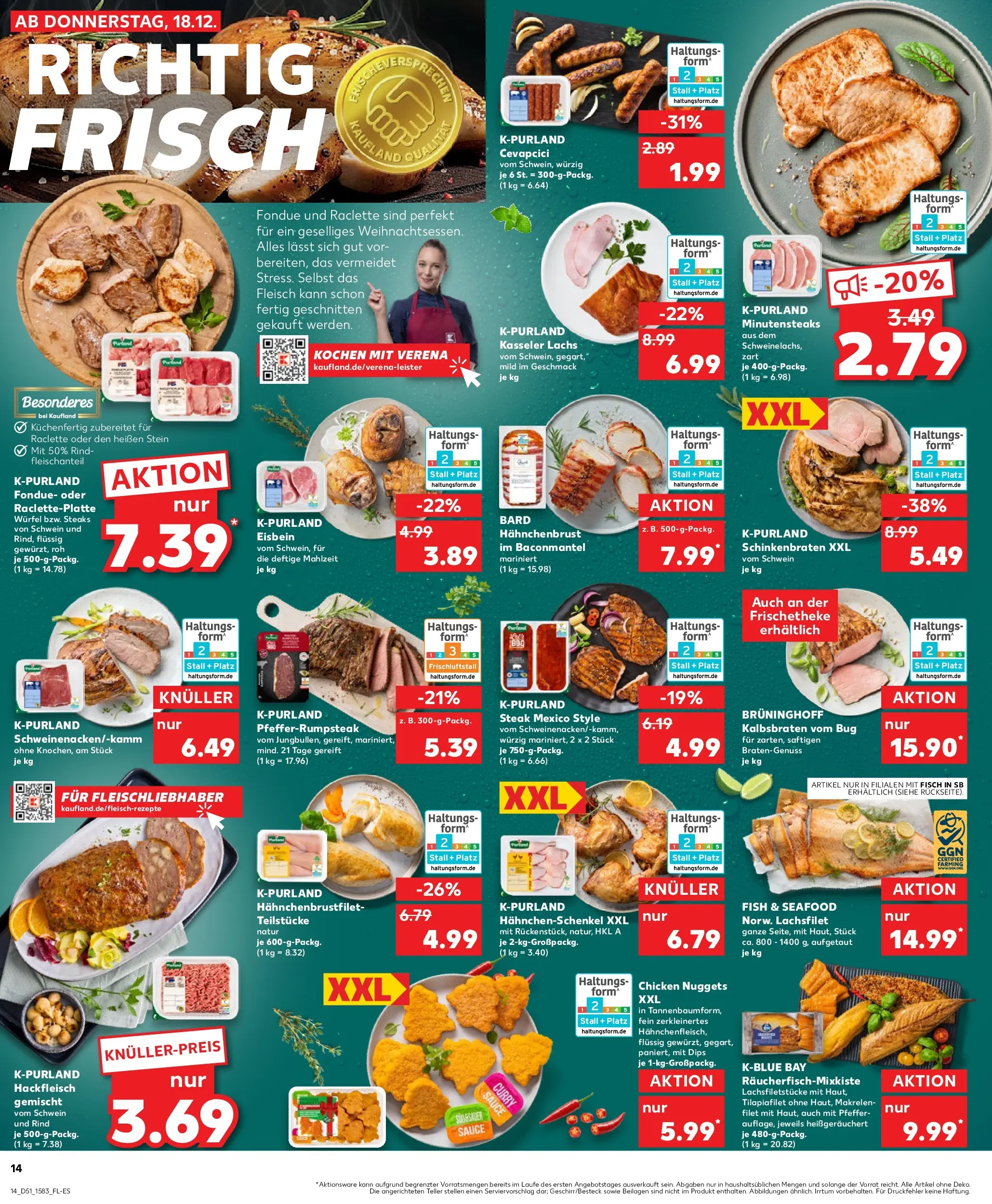 Prospekt Kaufland ab 18.12.2025 » Angebote Online zum Blättern | Seite: 14 | Produkte: Cevapcici, Fisch, Steak, Hahnchenbrust