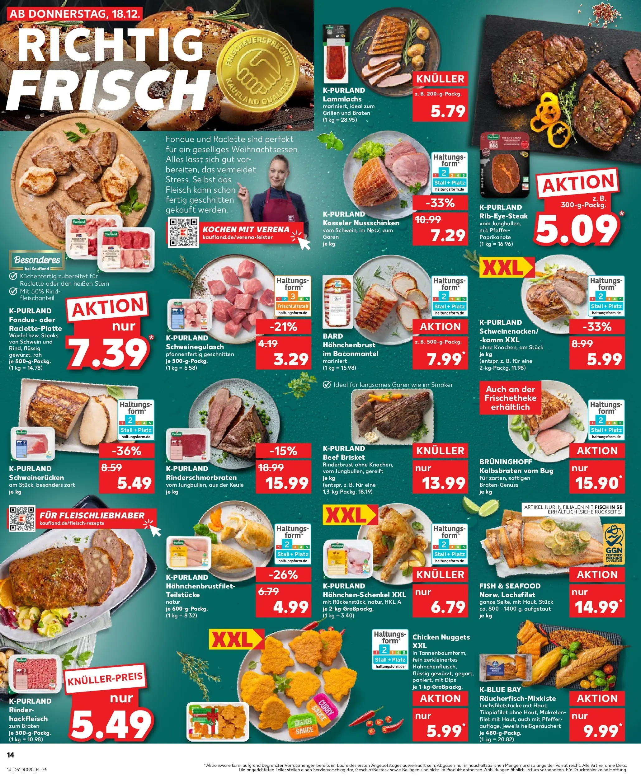 Prospekt Kaufland ab 18.12.2025 » Angebote Online zum Blättern | Seite: 14 | Produkte: Fisch, Pfeffer, Raclette, Hahnchenbrust