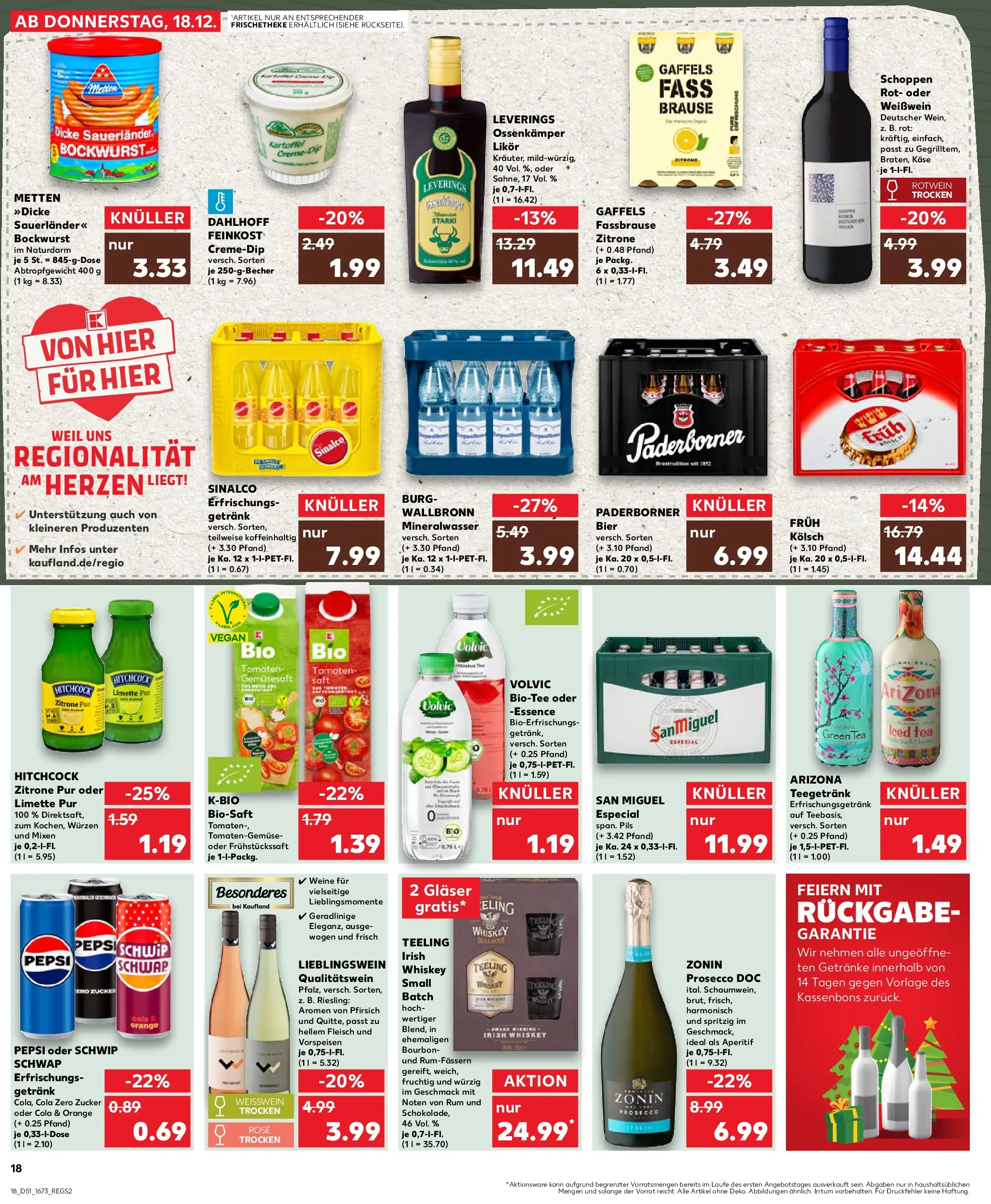 Prospekt Kaufland ab 18.12.2025 » Angebote Online zum Blättern | Seite: 18 | Produkte: Cola, Schwip schwap, Zucker, Pepsi