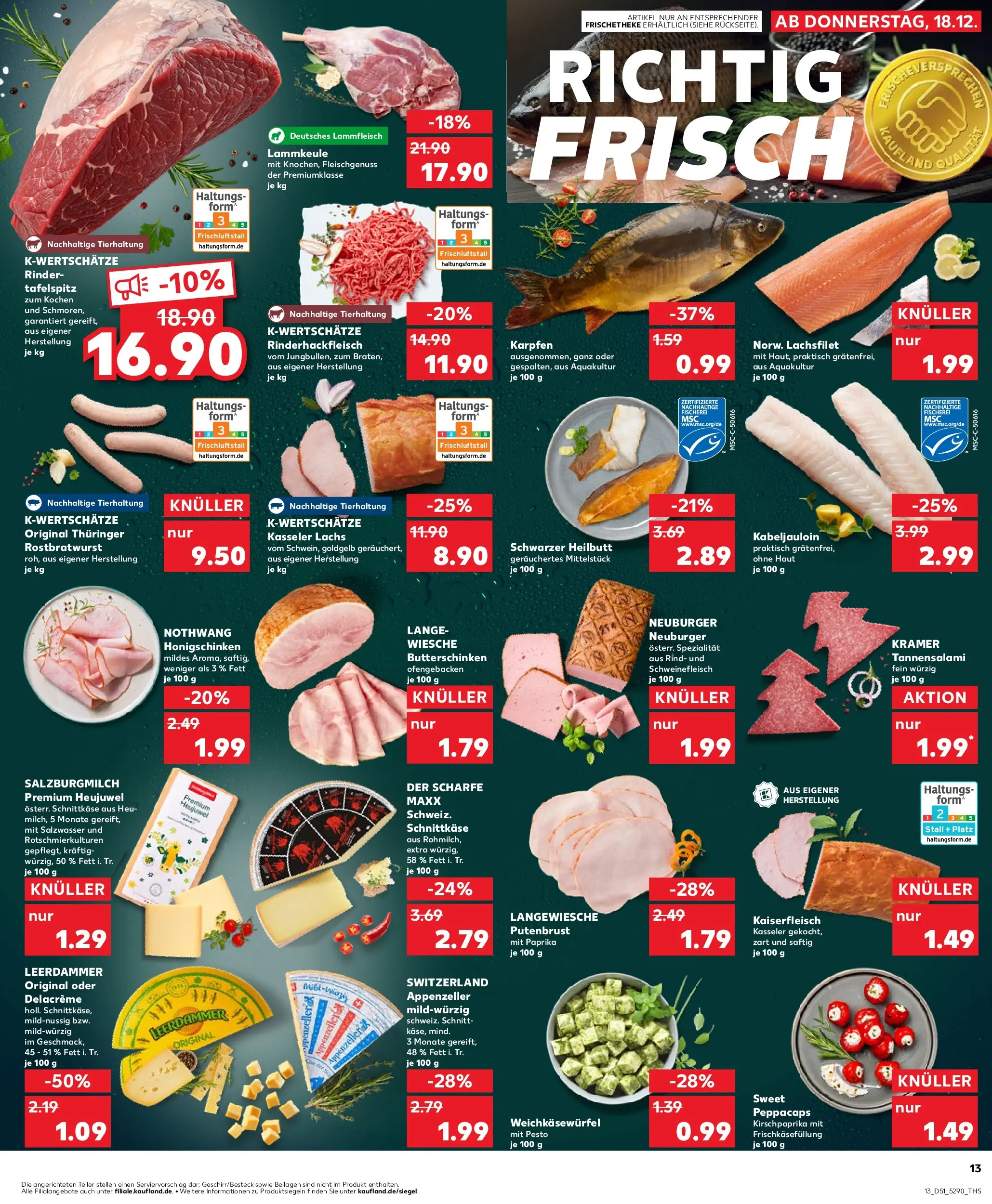 Prospekt Kaufland ab 18.12.2025 » Angebote Online zum Blättern | Seite: 13 | Produkte: Leerdammer, Lachs, Paprika, Salami