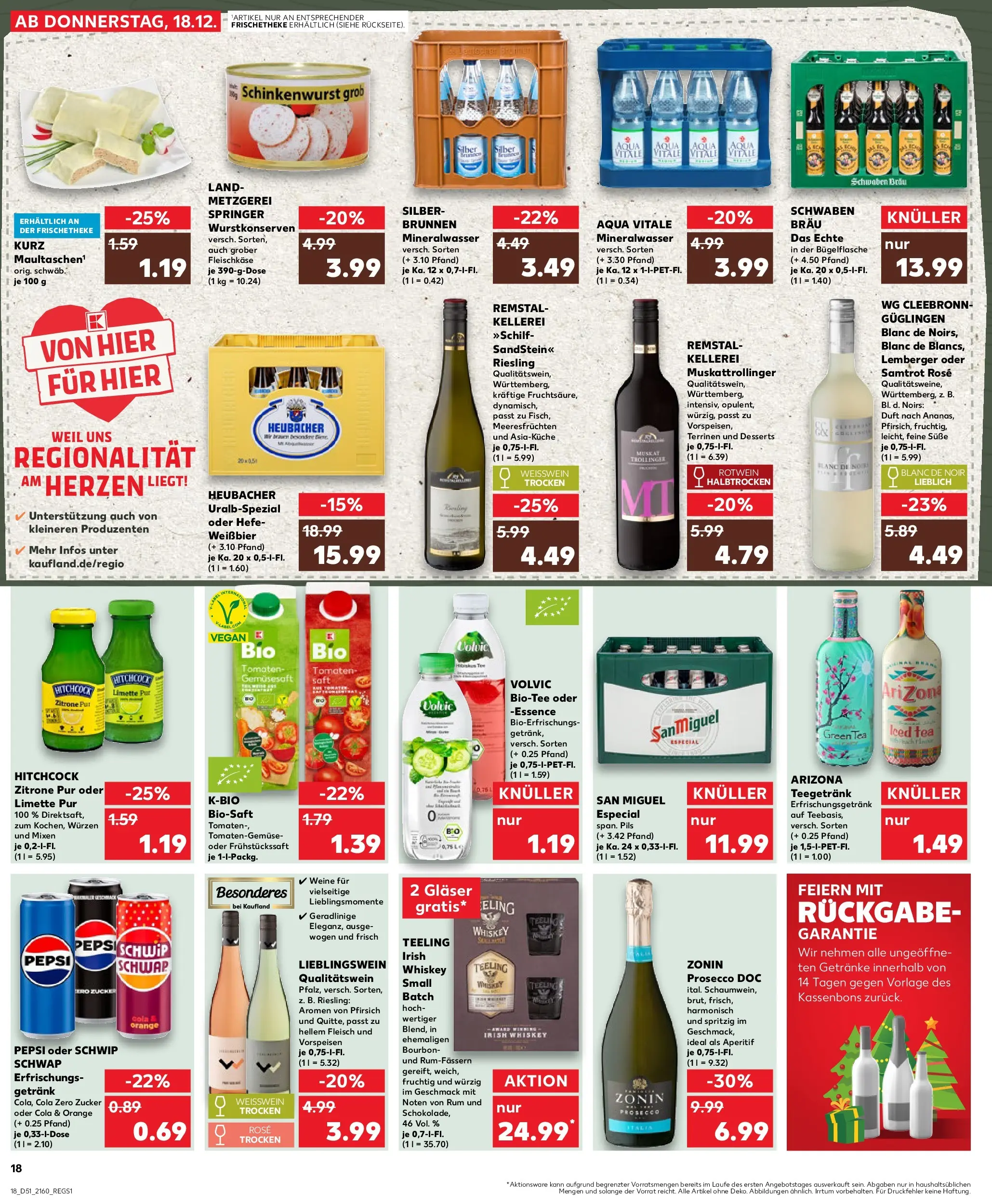 Prospekt Kaufland ab 18.12.2025 » Angebote Online zum Blättern | Seite: 18 | Produkte: Hefe weissbier, Zucker, Volvic, Whiskey