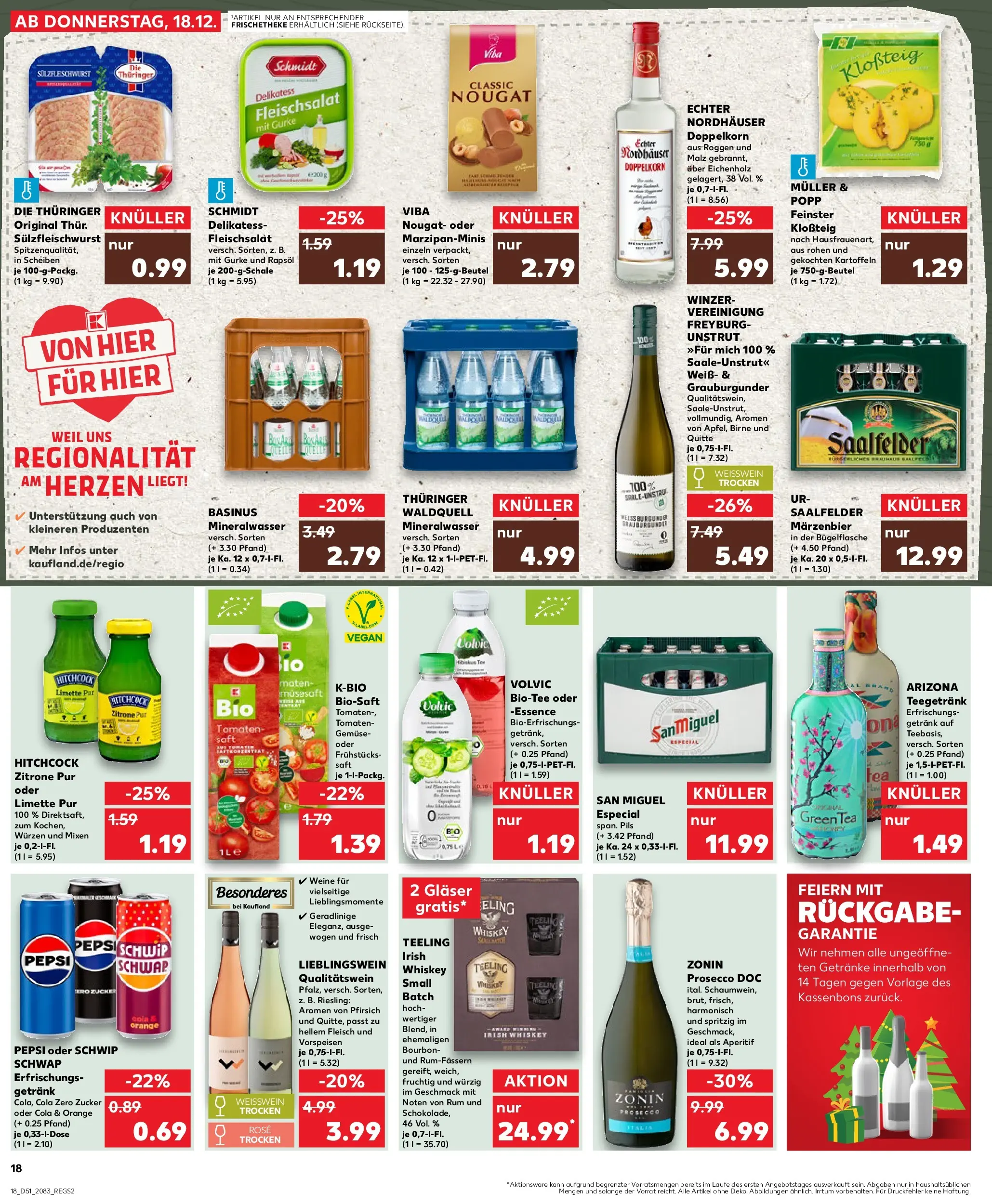 Prospekt Kaufland ab 18.12.2025 » Angebote Online zum Blättern | Seite: 18 | Produkte: Weißwein, Rum, Mineralwasser, Pfirsich