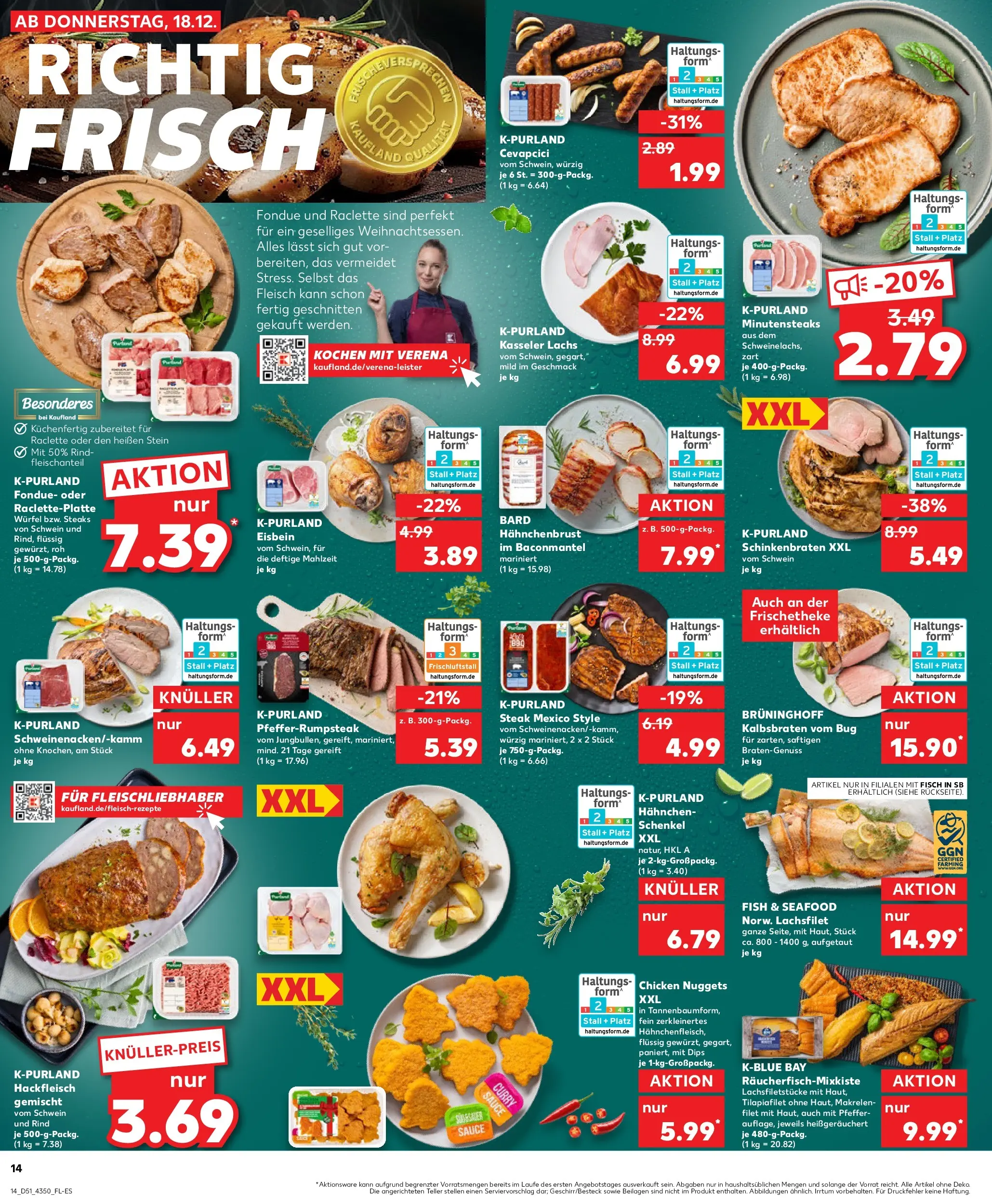 Prospekt Kaufland ab 18.12.2025 » Angebote Online zum Blättern | Seite: 14 | Produkte: Hahnchen, Fisch, Steak, Hackfleisch
