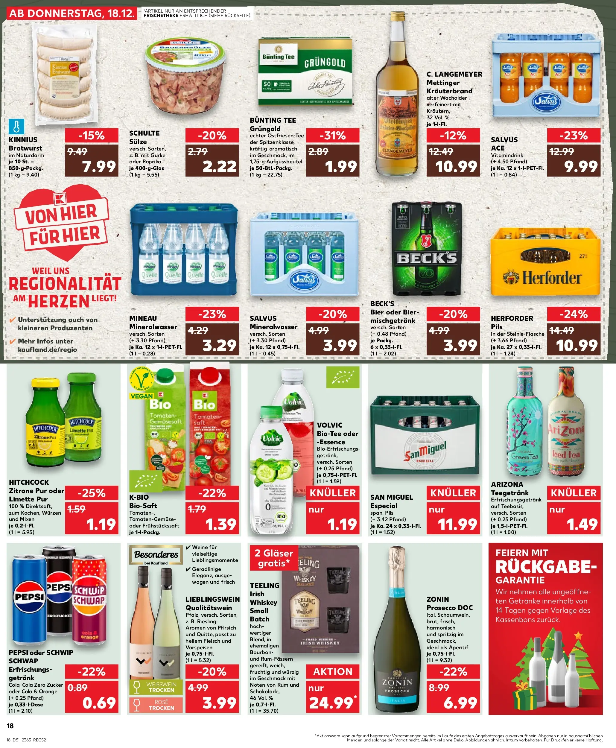 Prospekt Kaufland ab 18.12.2025 » Angebote Online zum Blättern | Seite: 18 | Produkte: Bier, Schwip schwap, Mineralwasser, Whiskey