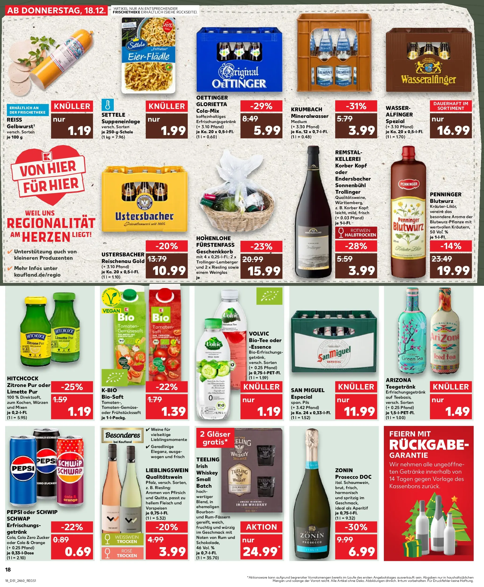 Prospekt Kaufland ab 18.12.2025 » Angebote Online zum Blättern | Seite: 18 | Produkte: Tomaten, Prosecco, Zucker, Pfirsich