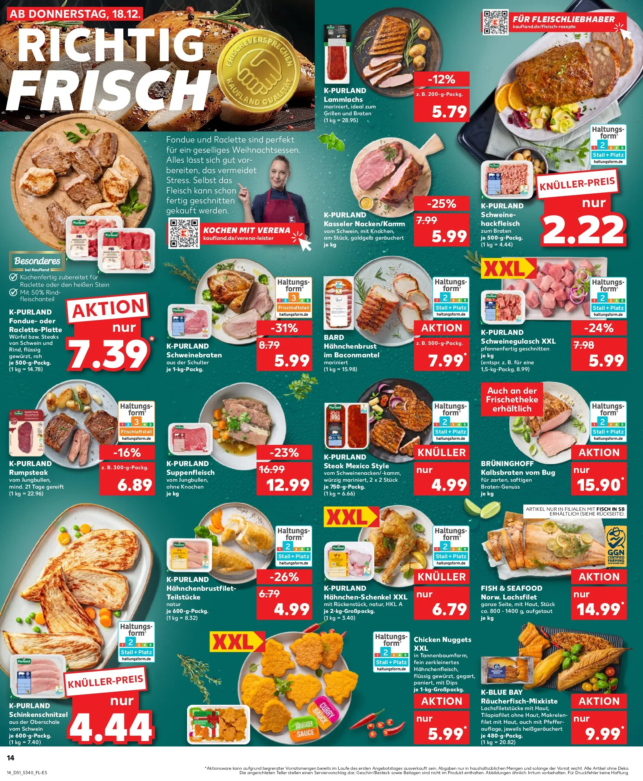 Prospekt Kaufland ab 18.12.2025 » Angebote Online zum Blättern | Seite: 14 | Produkte: Rumpsteak, Hahnchenschenkel, Raclette, Fondue